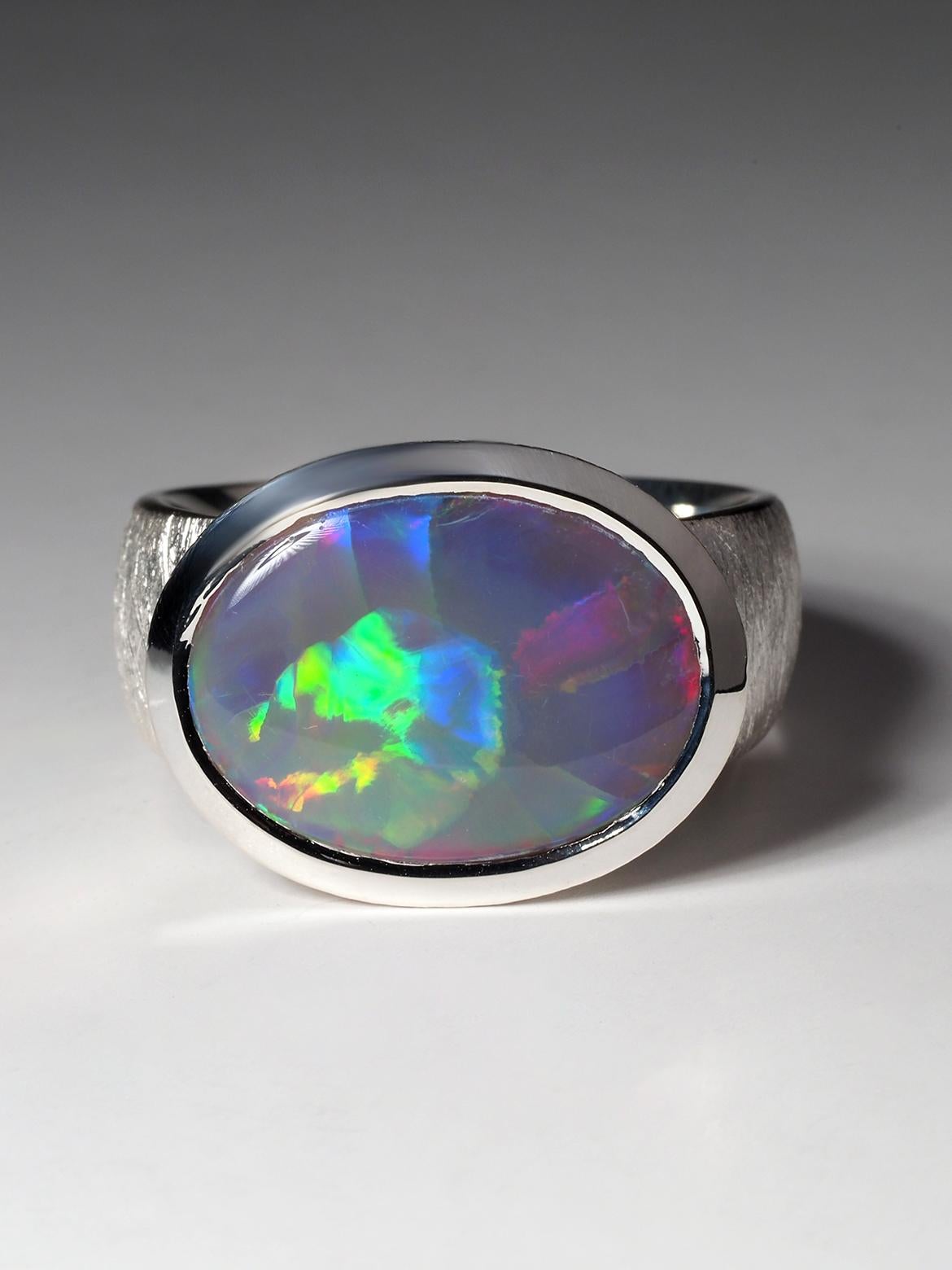 Oval Cut Pink Opal ring Neon opal natural opal australian wedding anniversary gift For Sale