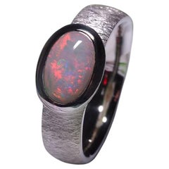 Pink Opal Ring silver Oval Cabochon Australian Gemstone Unisex Jewelry