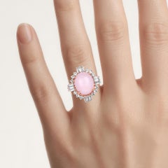 Pink Opal Ring With White Topaz 6.36 Carats Gold Plated Silver