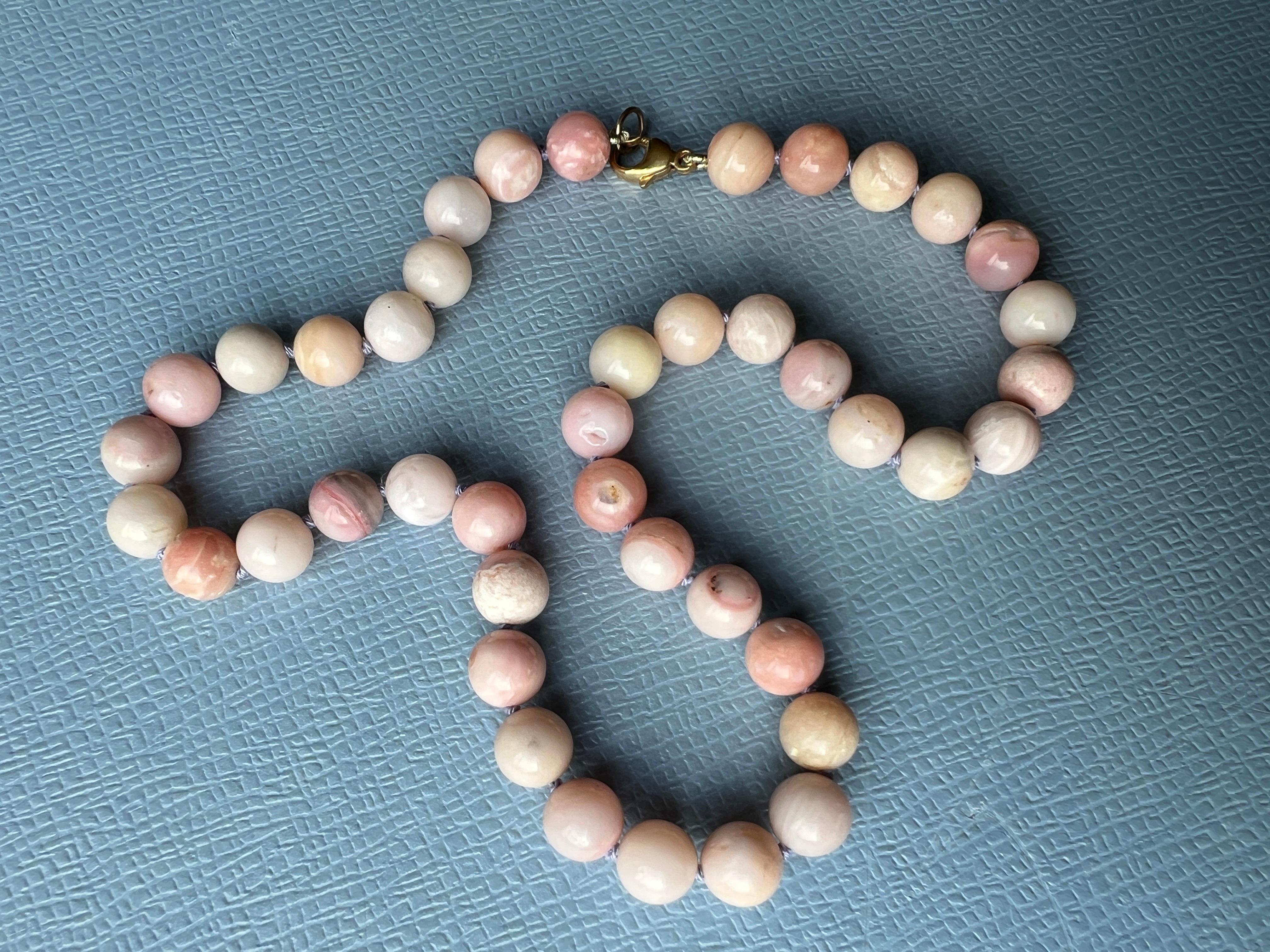 Round Cut Pink Opal Round Bead Choker Necklace Made in Los Angeles J Dauphin For Sale