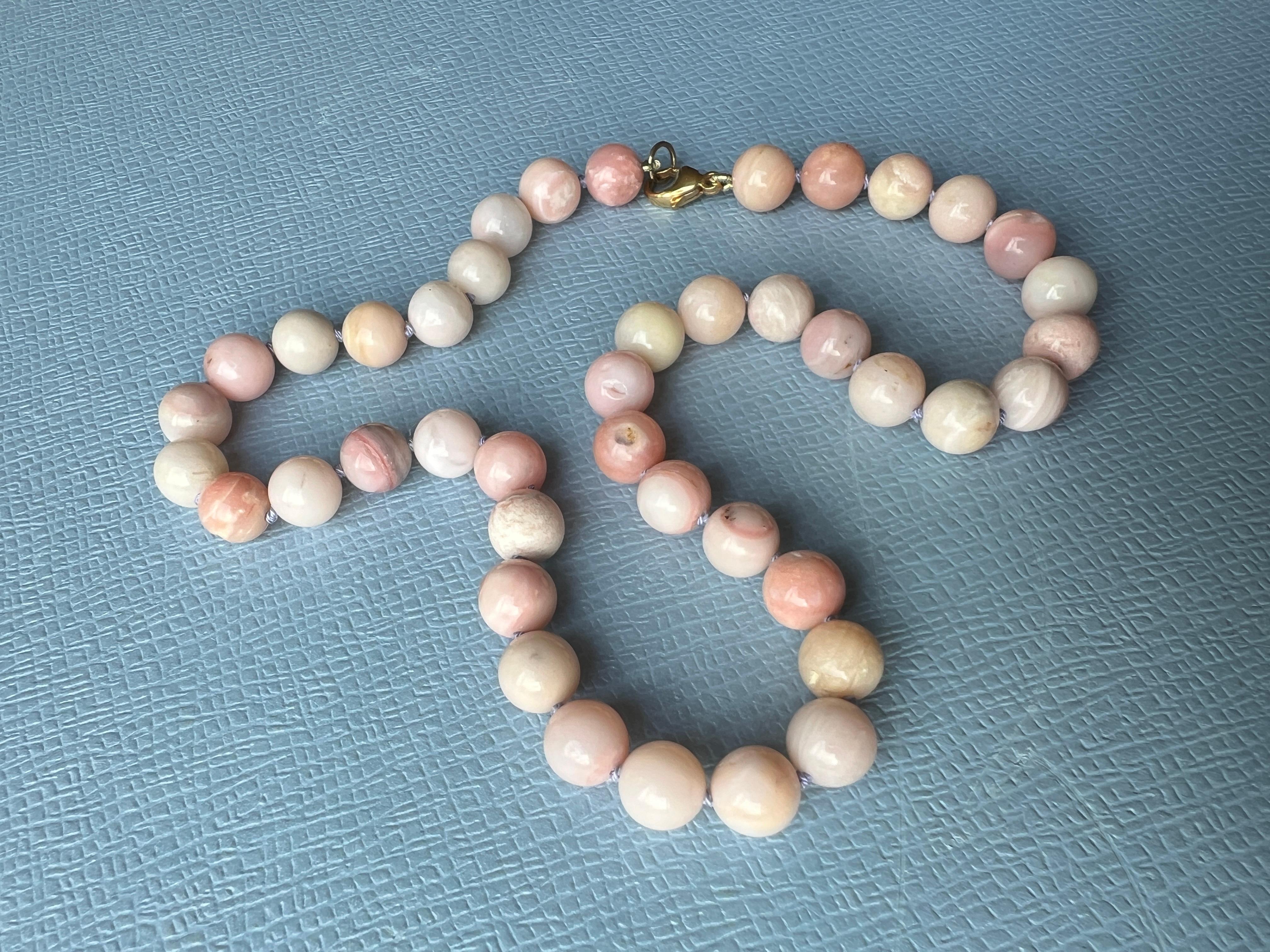 Women's Pink Opal Round Bead Choker Necklace Made in Los Angeles J Dauphin For Sale