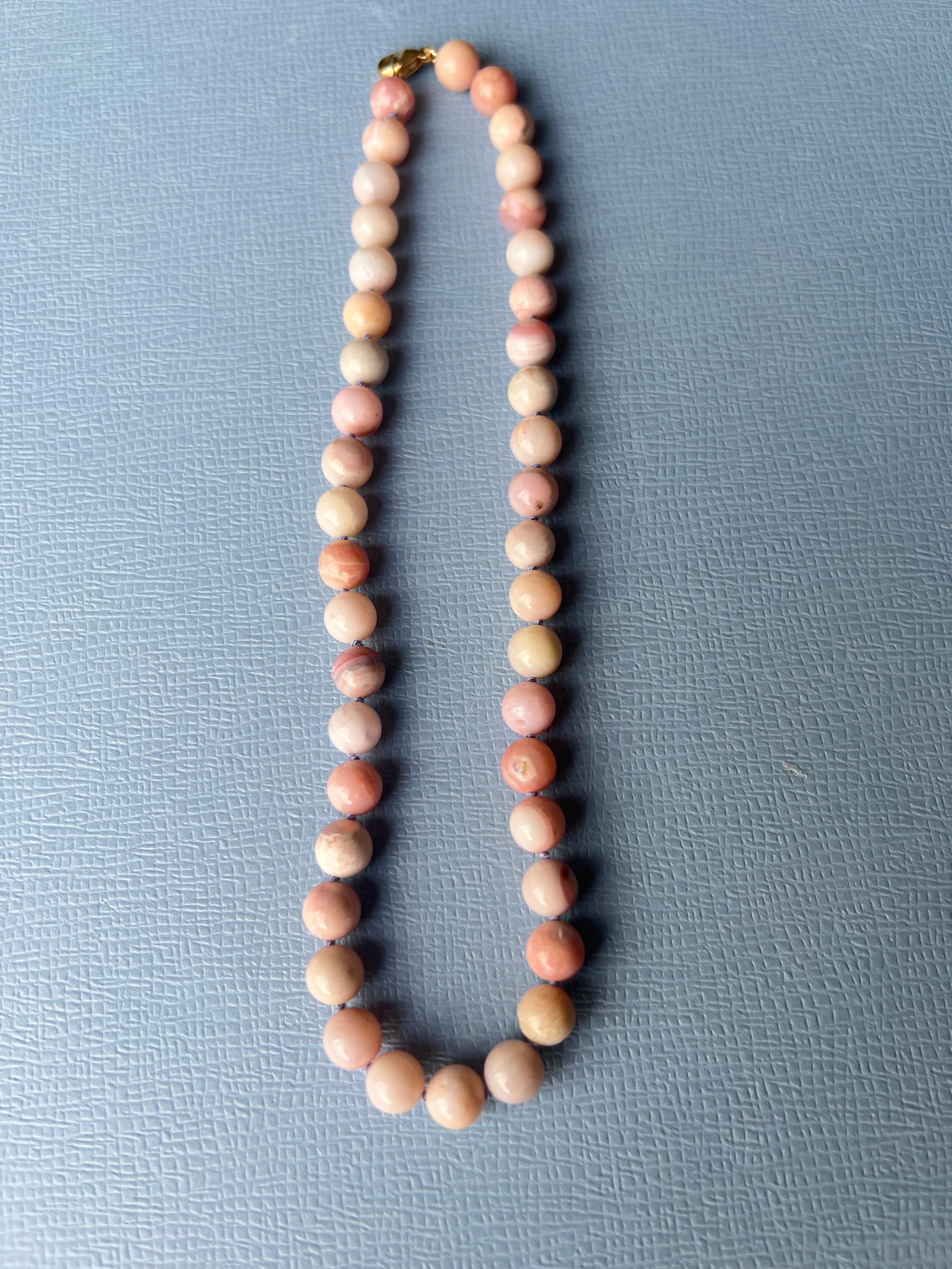 Pink Opal Round Bead Choker Necklace Made in Los Angeles J Dauphin For Sale 4