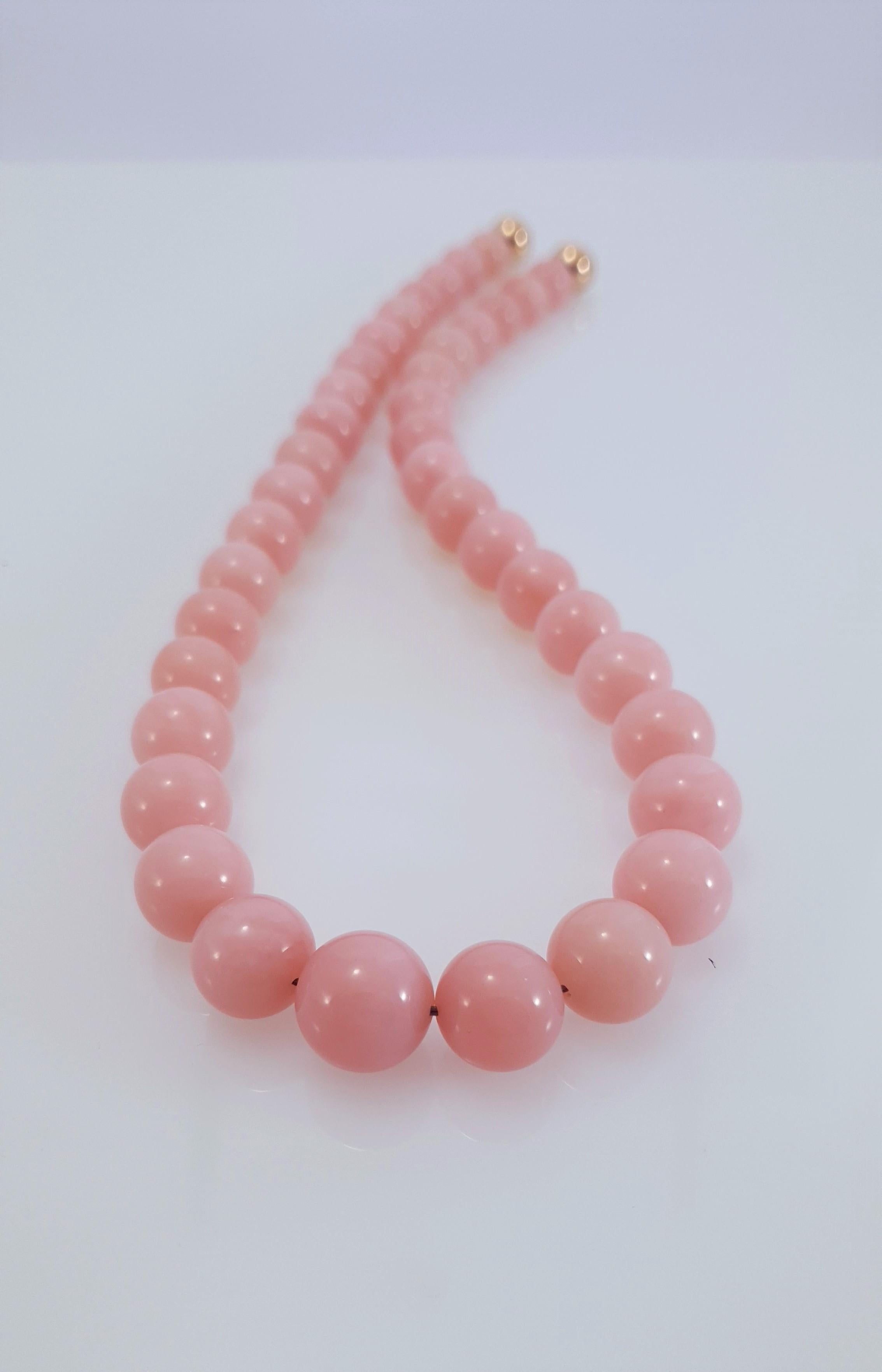 Arts and Crafts Pink Opal Round Beaded Necklace with 18 Carat Rose Gold
