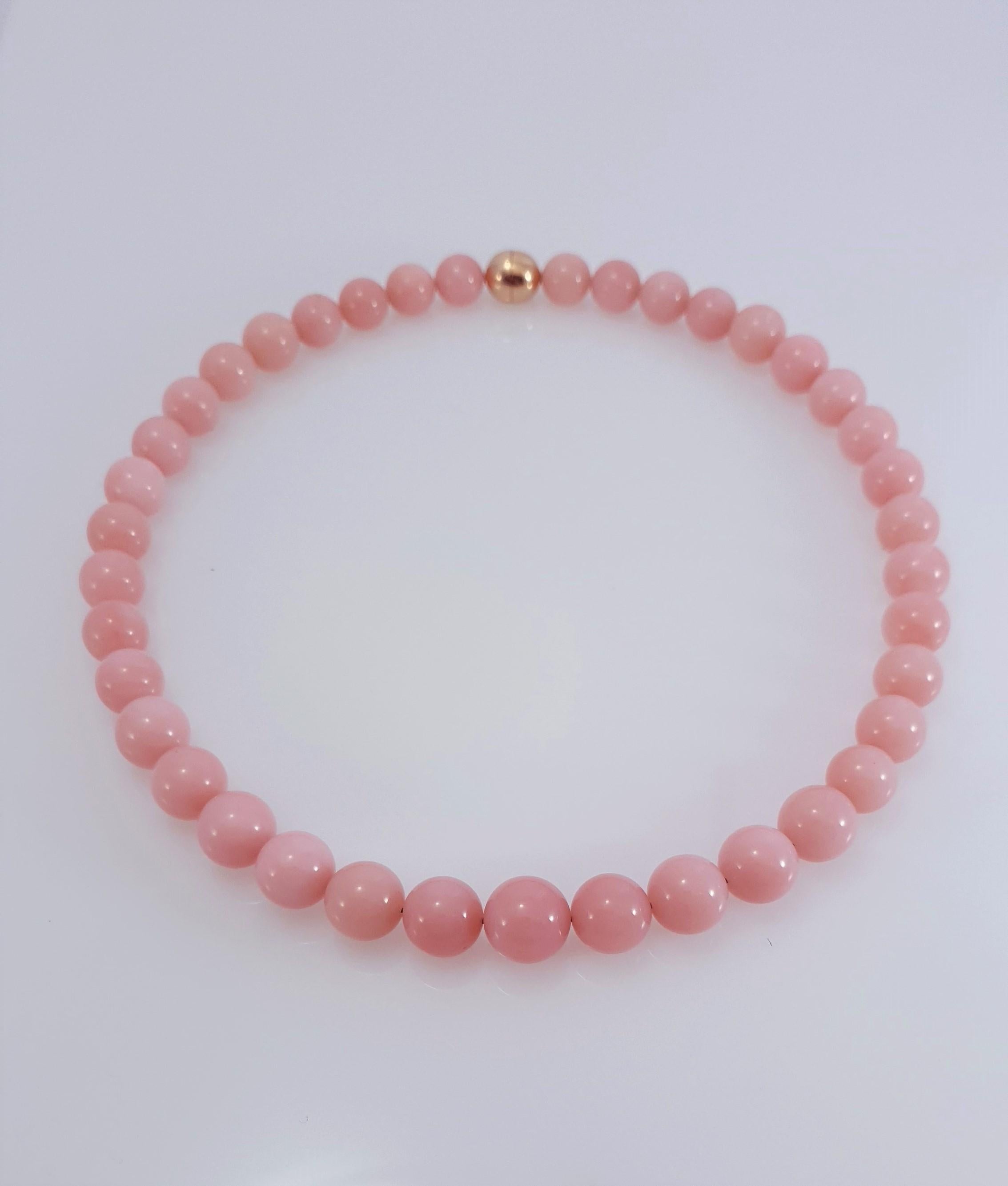 Women's Pink Opal Round Beaded Necklace with 18 Carat Rose Gold