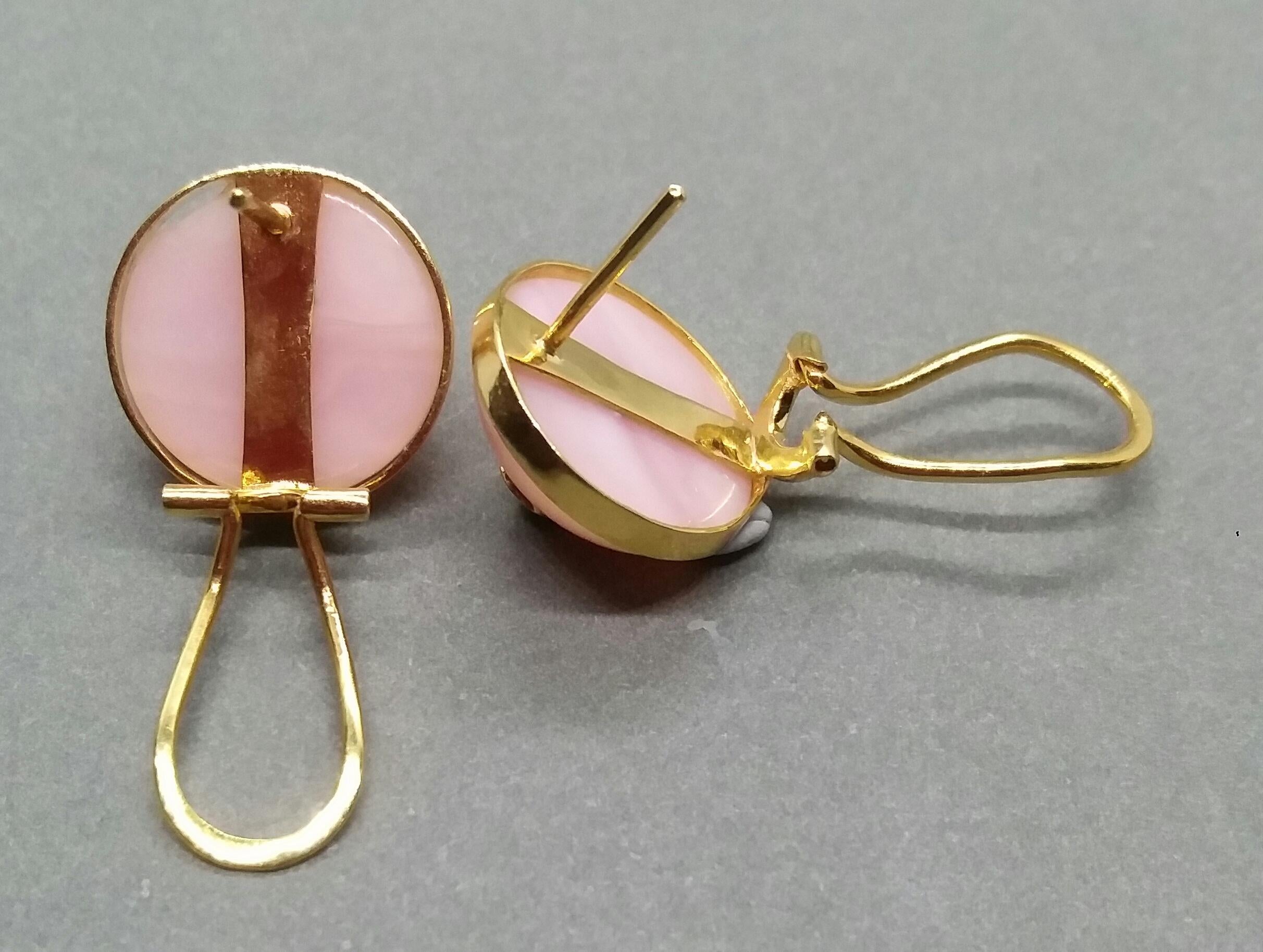Women's Pink Opal Round Cab Emerald Round Cab 14 Karat Gold Clip-On Earrings For Sale