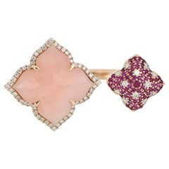 Pink Opal, Ruby and Diamond Studded Ring 14 Karat Rose Gold