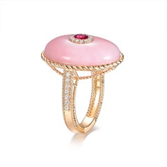 Pink Opal Ruby Diamond Ring in 14 Karat Yellow Gold