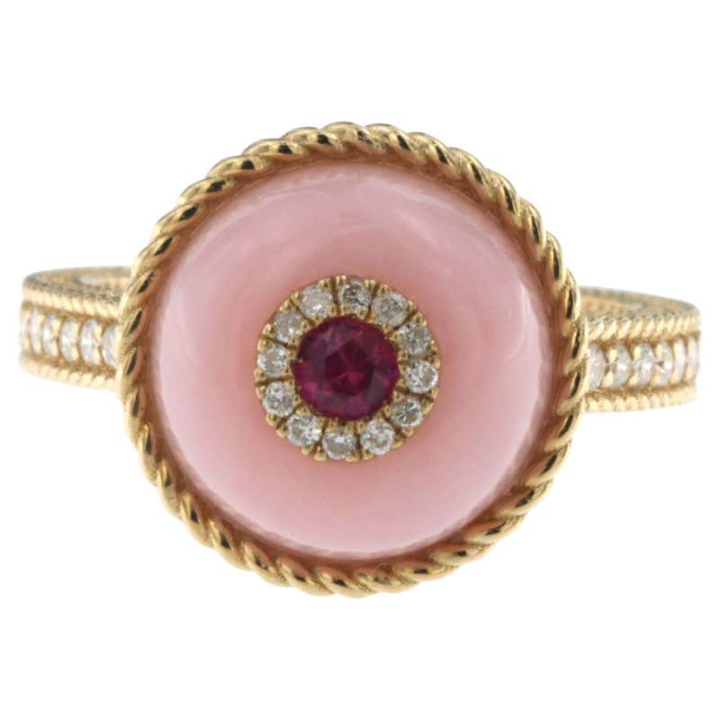 Stambolian Pink Peruvian Opal Yellow Gold and Diamond Ring with White ...