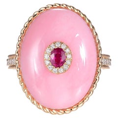 Pink Opal Ruby Diamond Ring in 14 Karat Yellow Gold