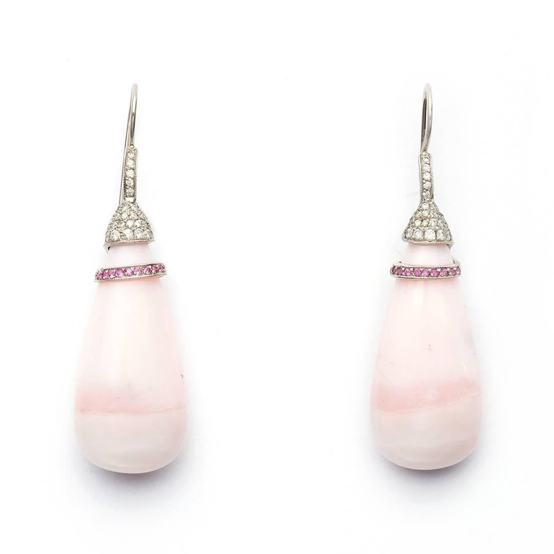 Contemporary Susan Lister Locke 86.4ct Pink Ice Cream Opal Earrings with Sapphires & Diamonds For Sale