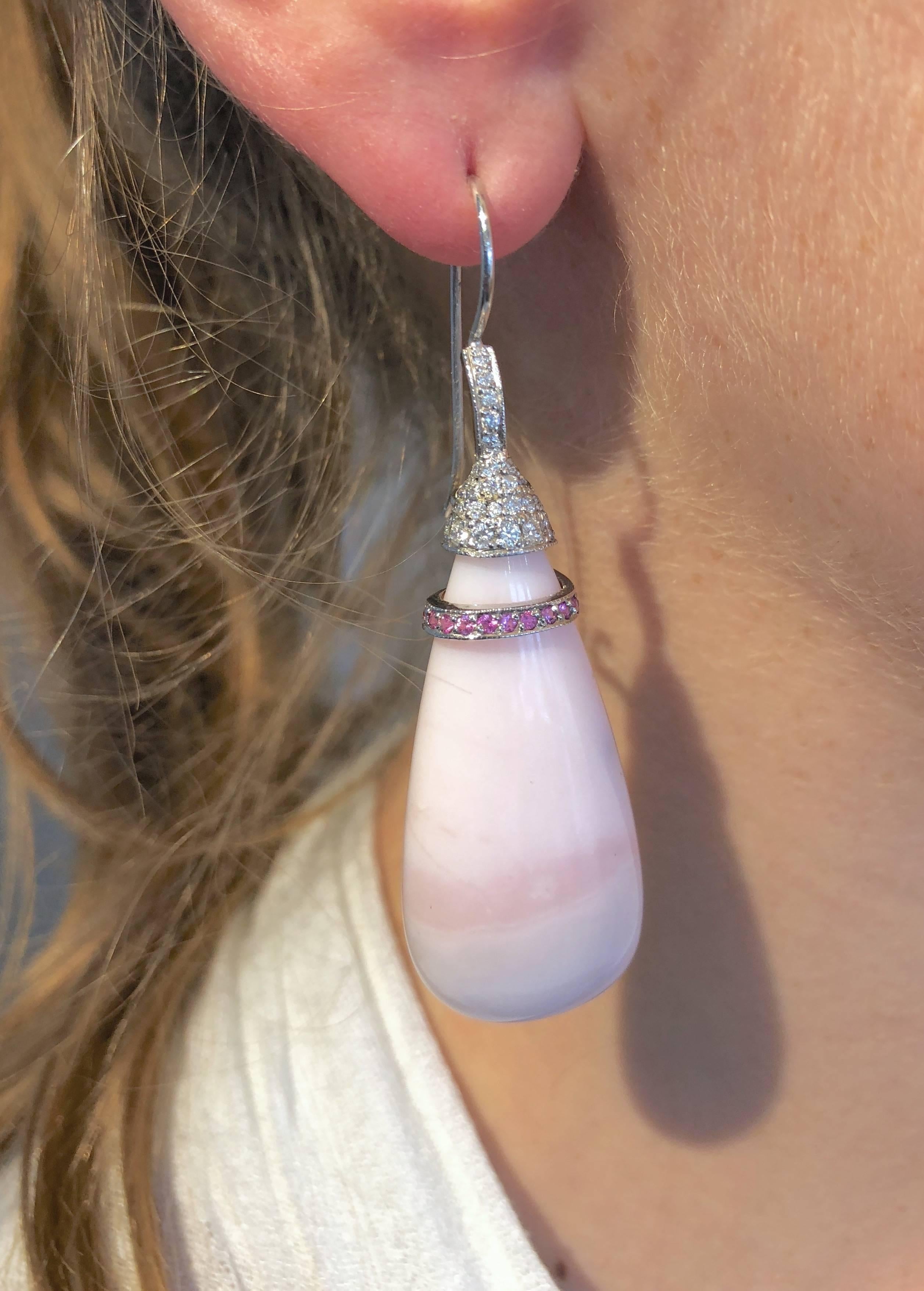 Susan Lister Locke 86.4ct Pink Ice Cream Opal Earrings with Sapphires & Diamonds In New Condition For Sale In Nantucket, MA