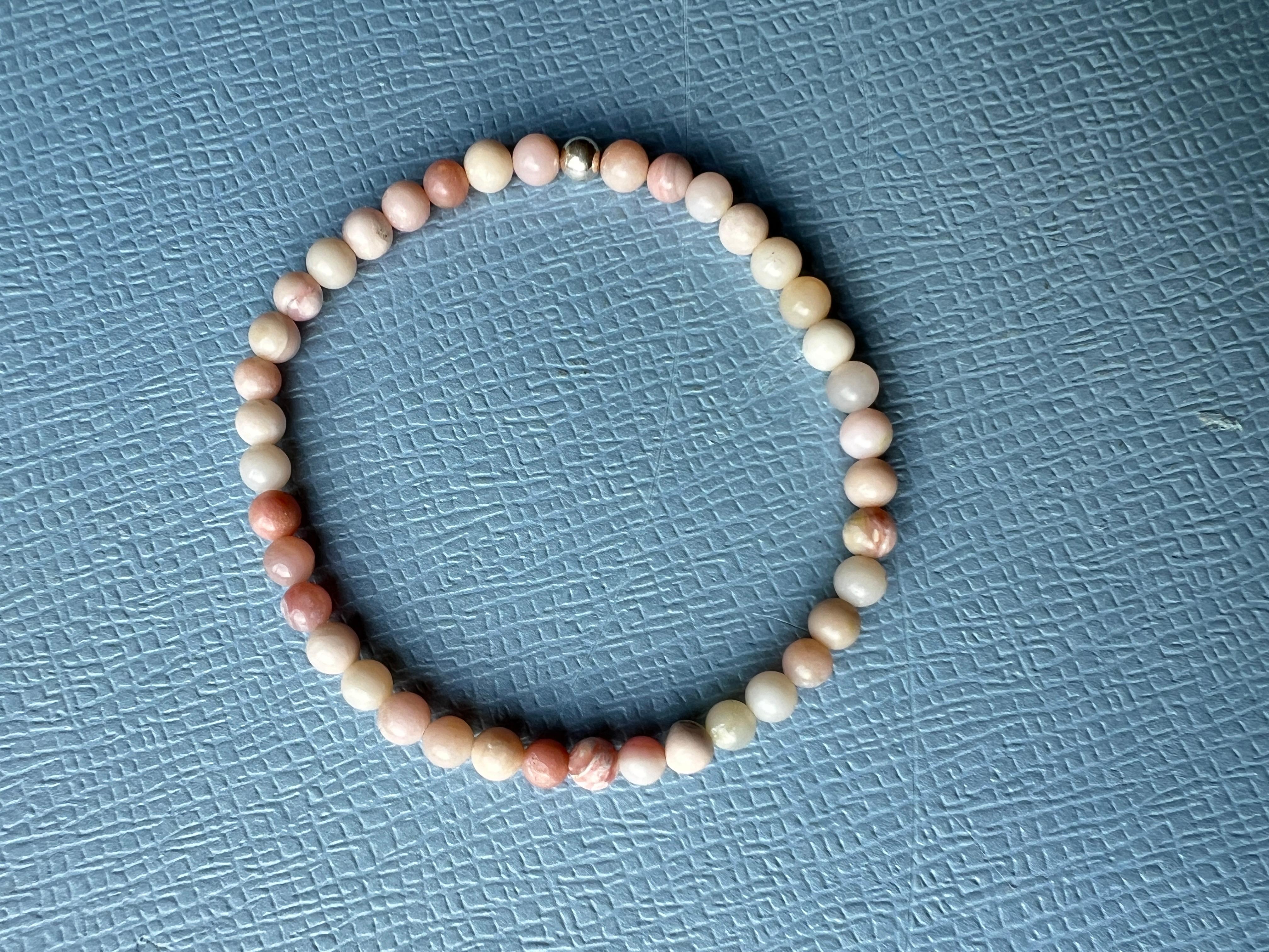 Contemporary Pink Opal Bead Bracelet Silver For Sale