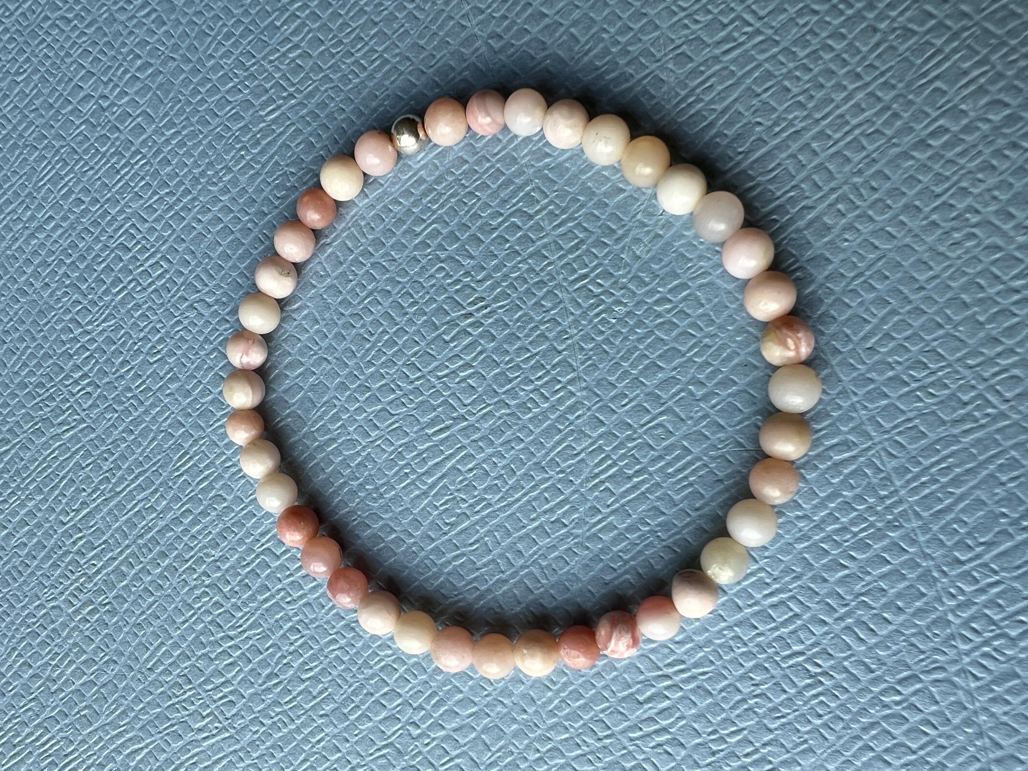 Round Cut Pink Opal Bead Bracelet Silver For Sale