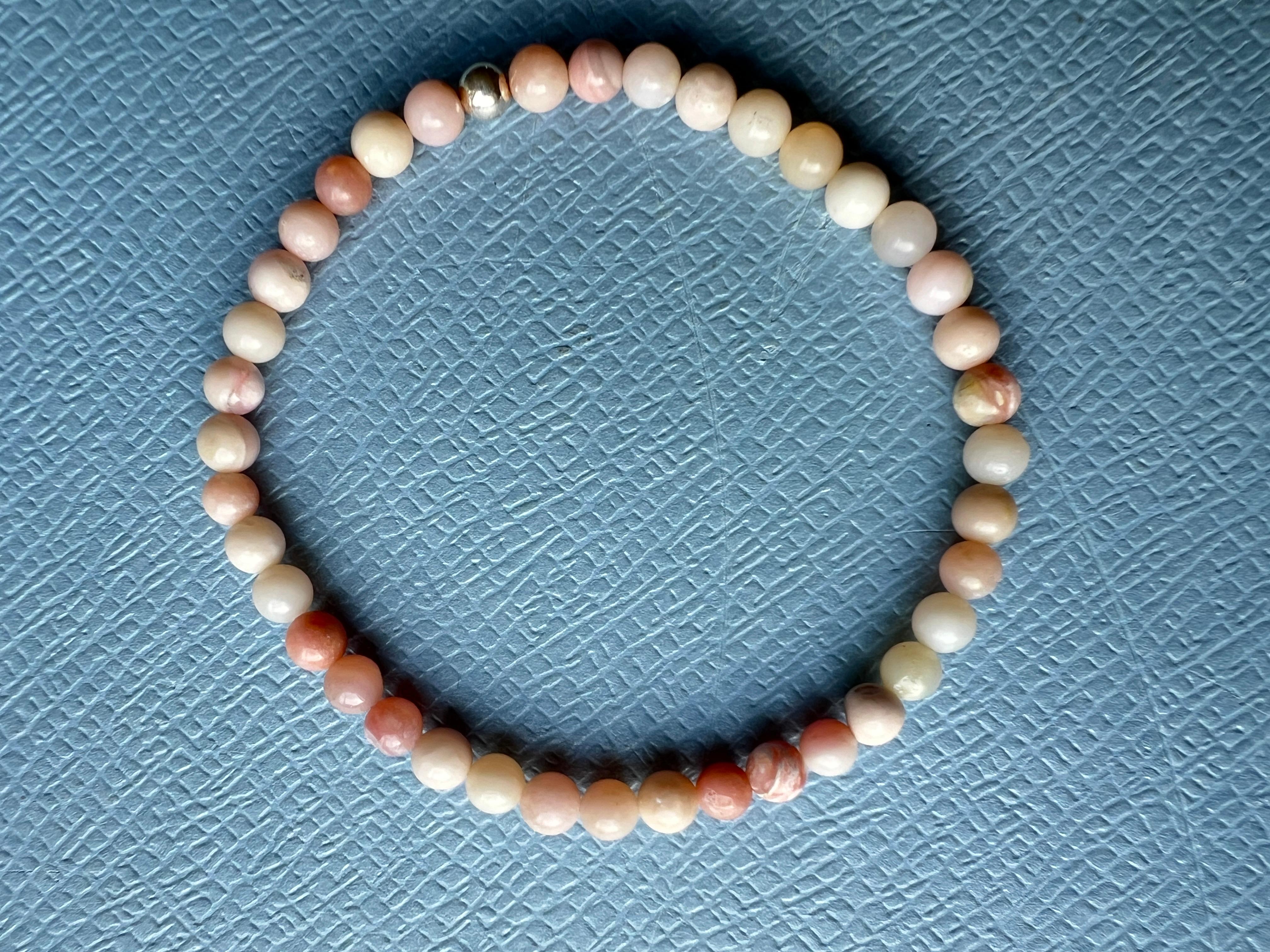Women's or Men's Pink Opal Bead Bracelet Silver For Sale