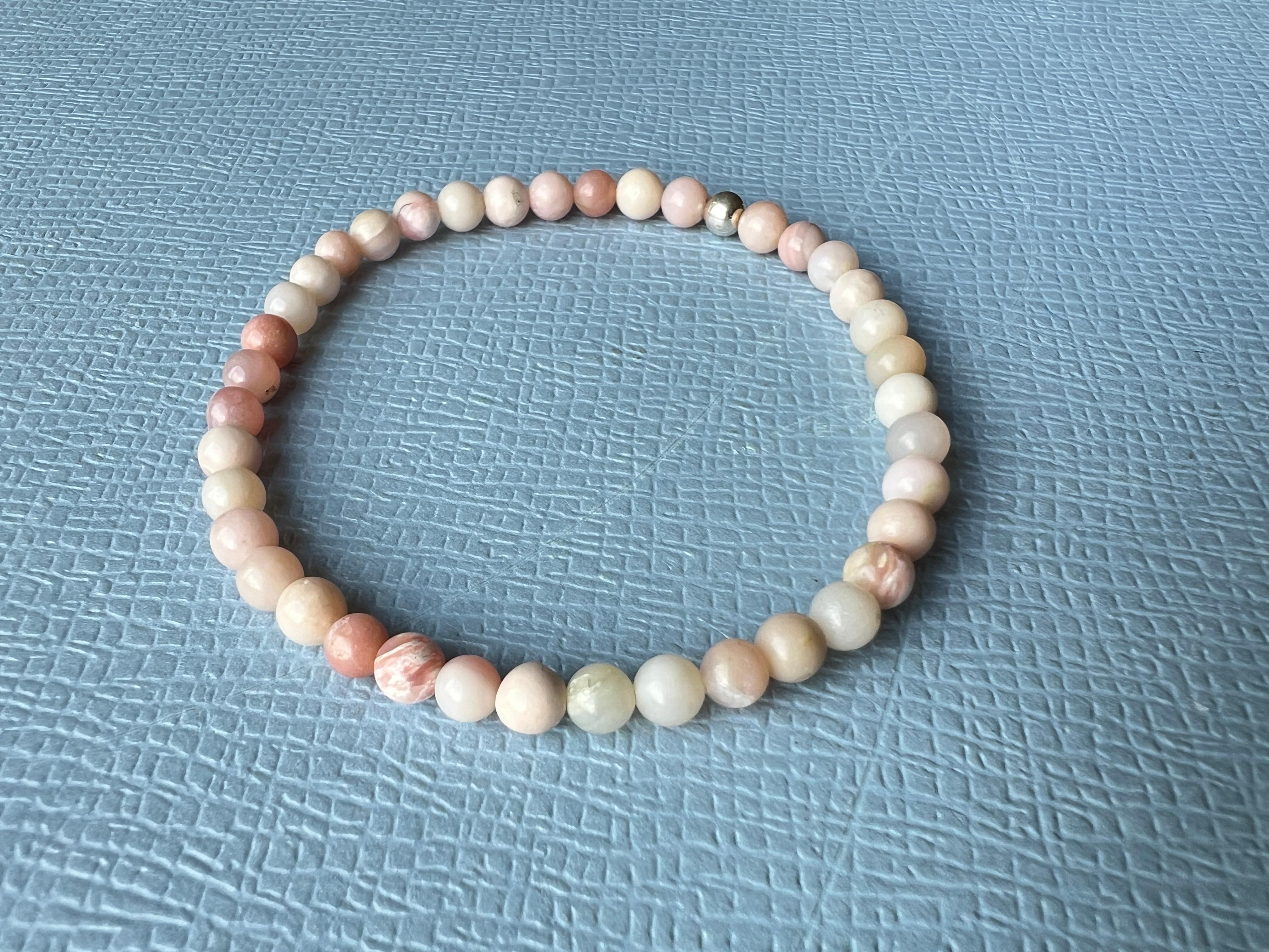 Pink Opal Bead Bracelet Silver For Sale 1
