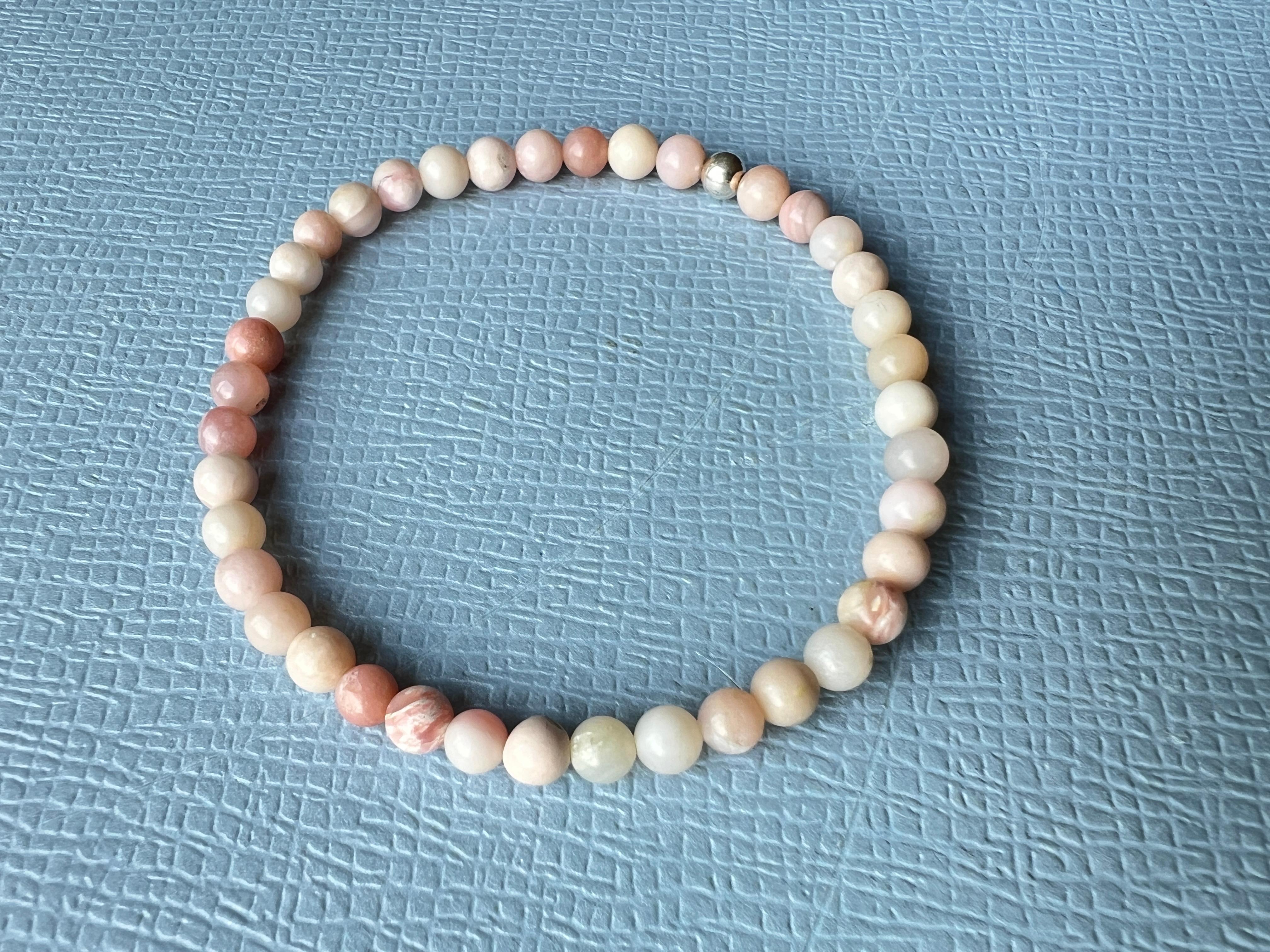 Pink Opal Bead Bracelet Silver For Sale 2