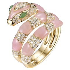 Pink Opal Snake Diamond Ring in 18 Karat Yellow Gold