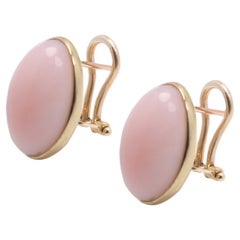 Pink Opal Stud Earrings 14 Karat Yellow Gold Omega Closure Backs