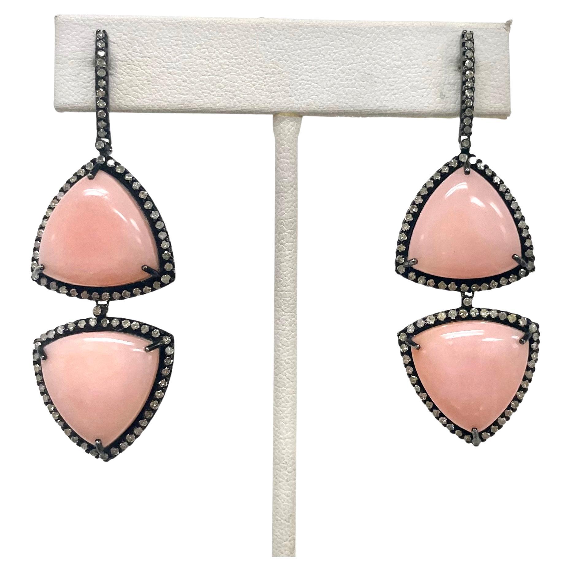 Artisan Pink Opal with Diamonds Paradizia Earrings For Sale