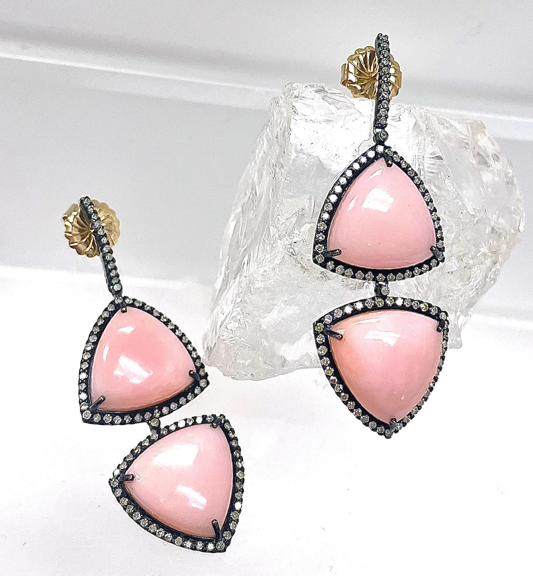 Pink Opal with Diamonds Paradizia Earrings In New Condition For Sale In Laguna Beach, CA