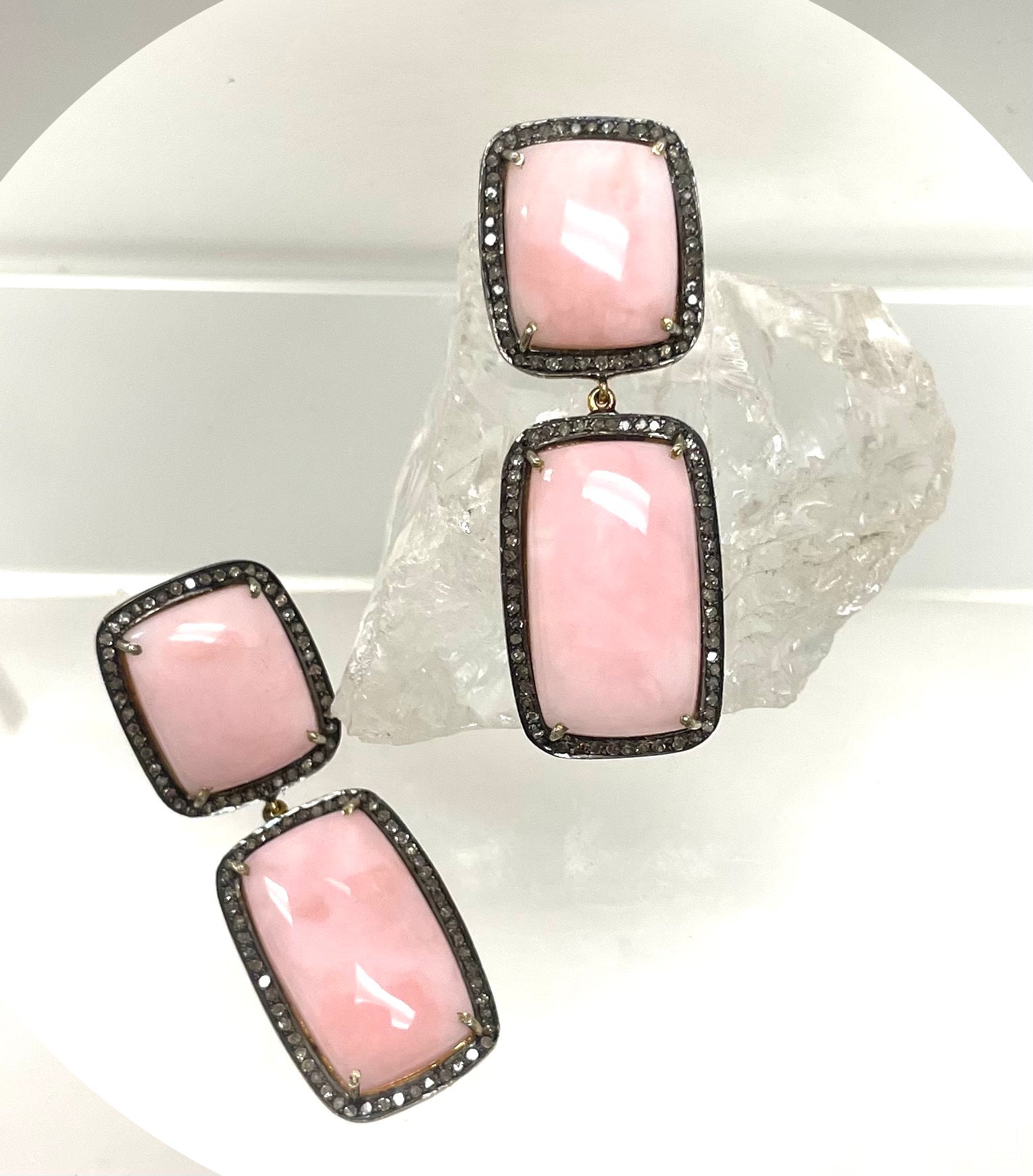 Women's Pink Opal with Diamonds Earrings For Sale