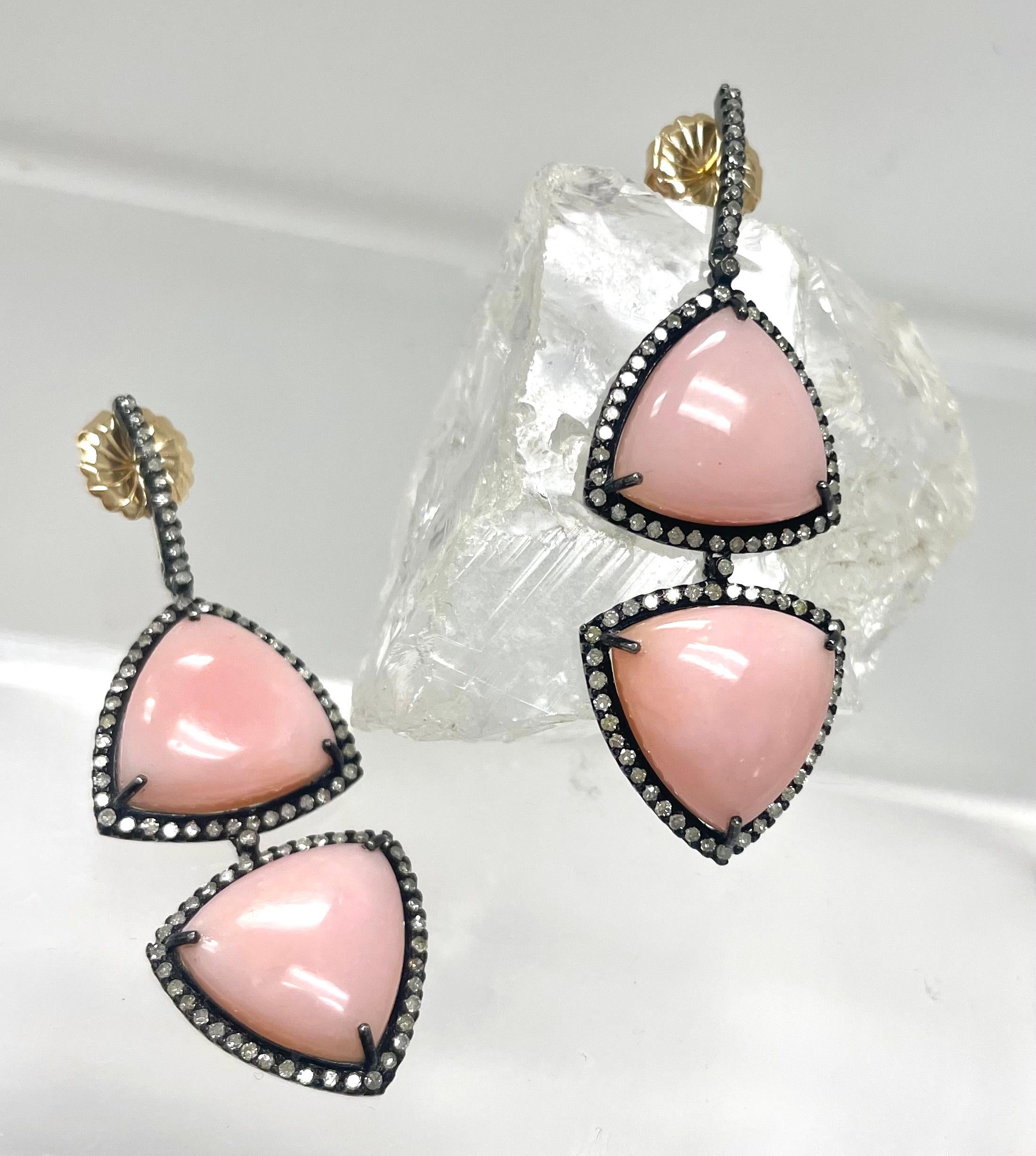 Pink Opal with Diamonds Paradizia Earrings For Sale 1