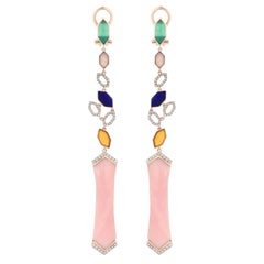 Pendiente de ópalo rosa con varias piedras y diamantes de oro rosa de 14 quilates