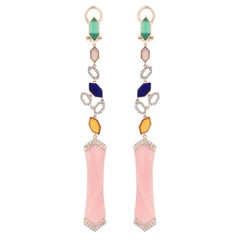 Pink Opal with Multi Stones and Diamond Studded Earring 14 Karat Rose Gold