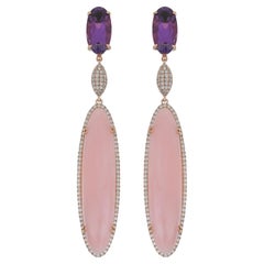 Pink Opal, Amethyst and Diamond Earring 14 Karat Rose Gold