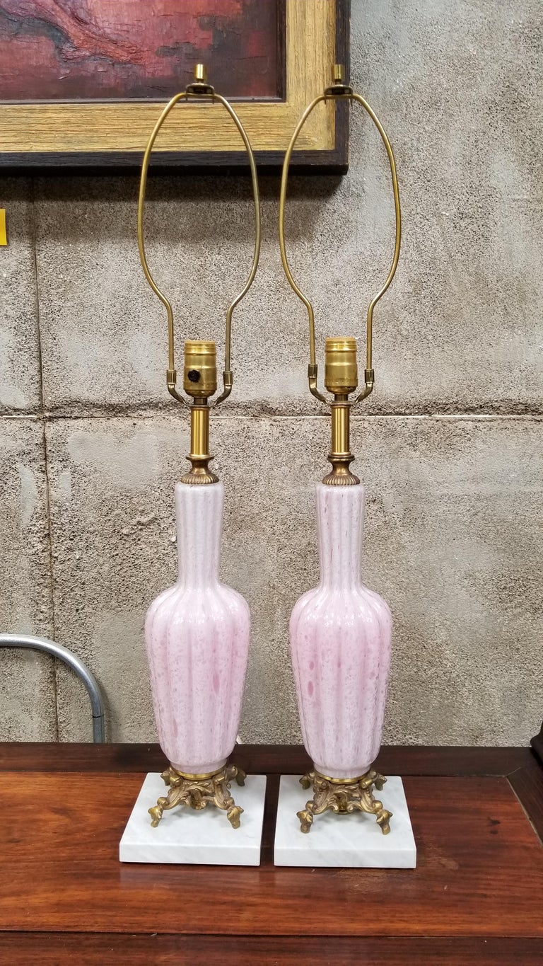 Murano Pink Opalescent Glass Table Lamps, a Pair at 1stDibs pink