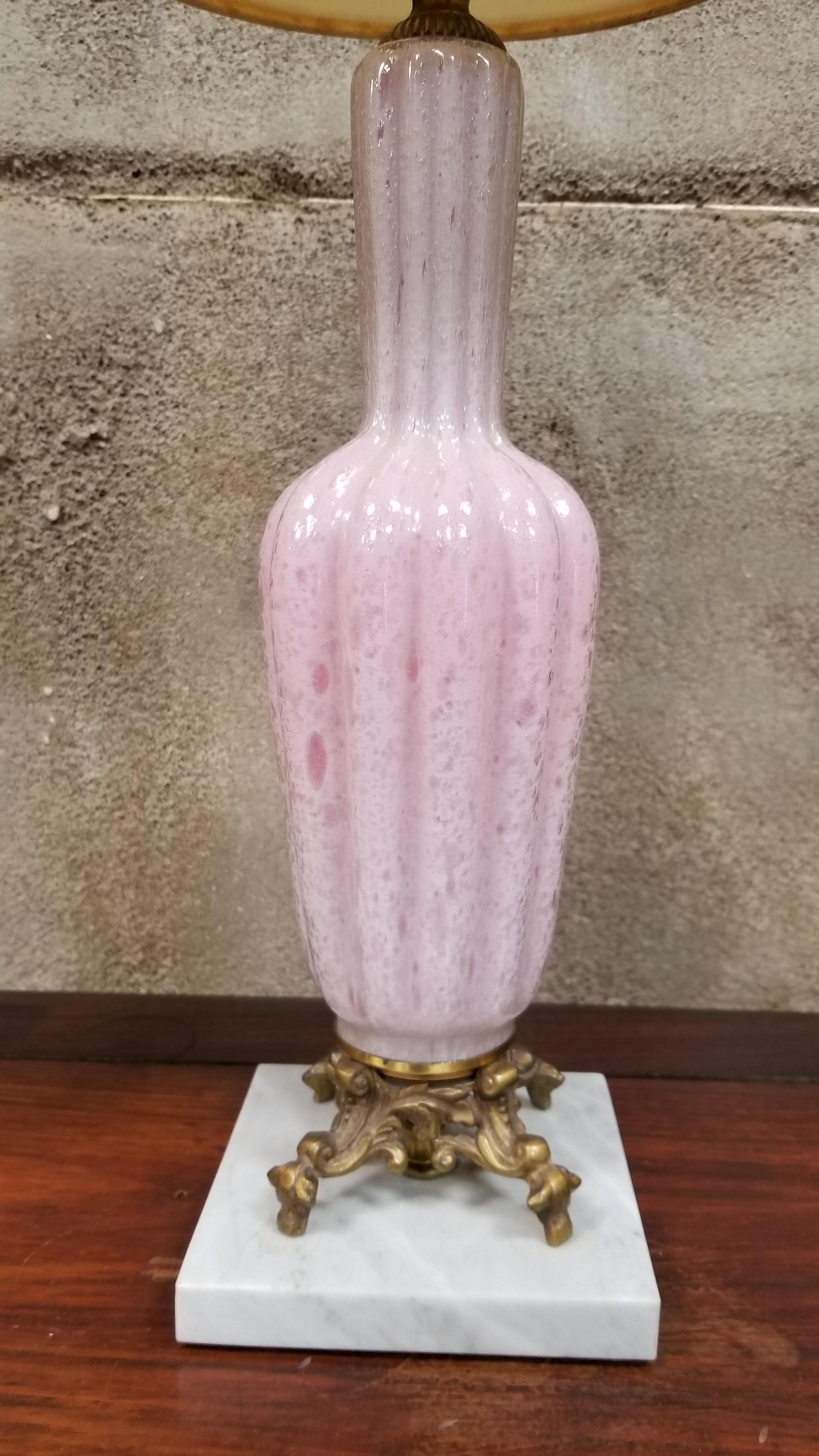Murano Pink Opalescent Glass Table Lamps, a Pair In Good Condition In Fulton, CA