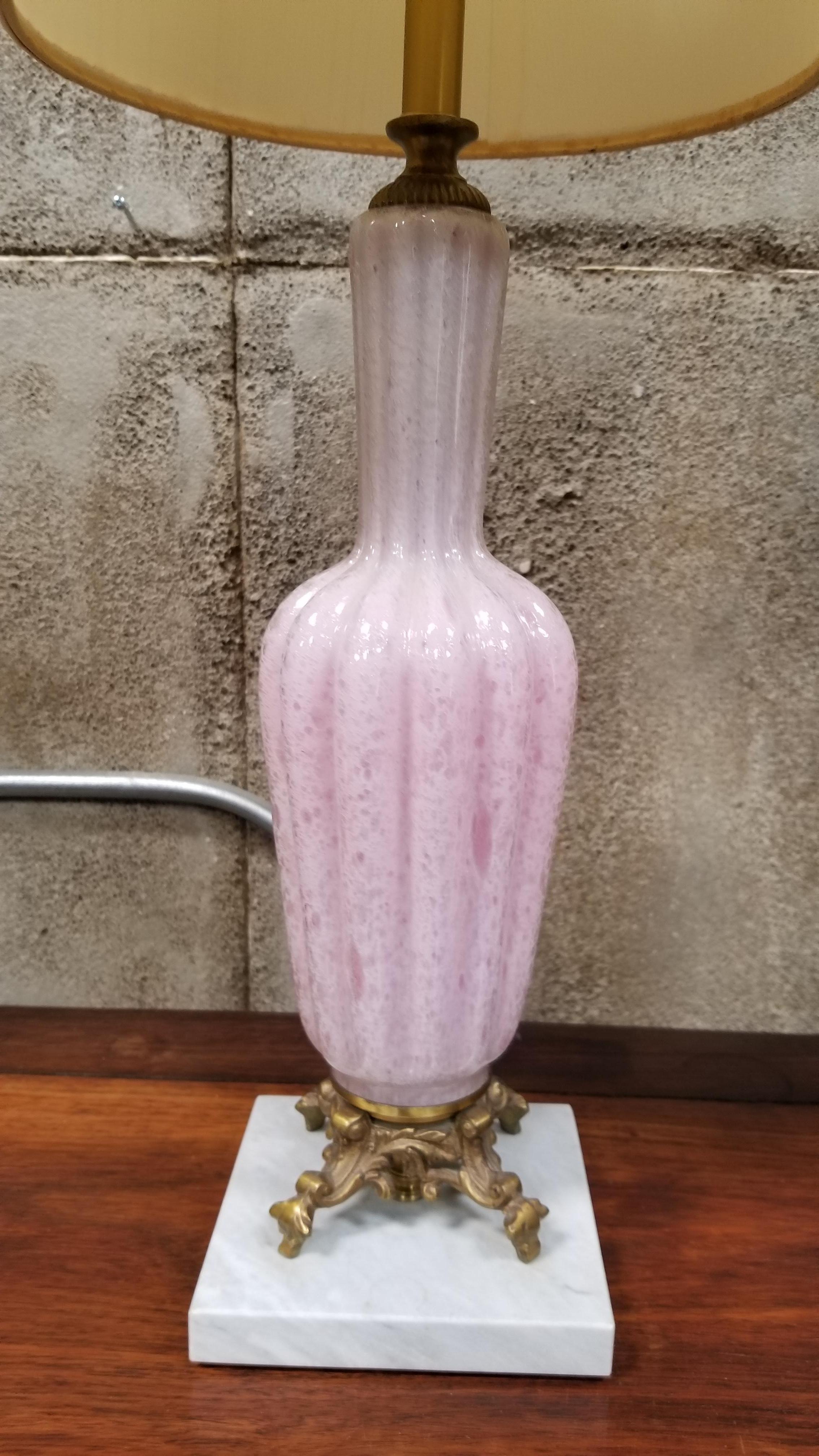 20th Century Murano Pink Opalescent Glass Table Lamps, a Pair