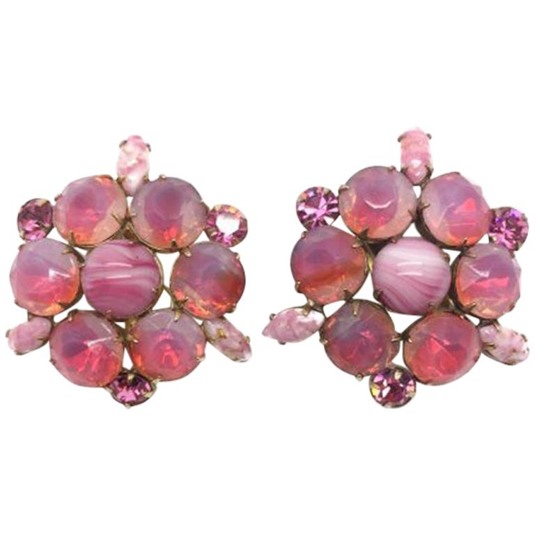 Pink Opalescent Vintage Earrings 1950s