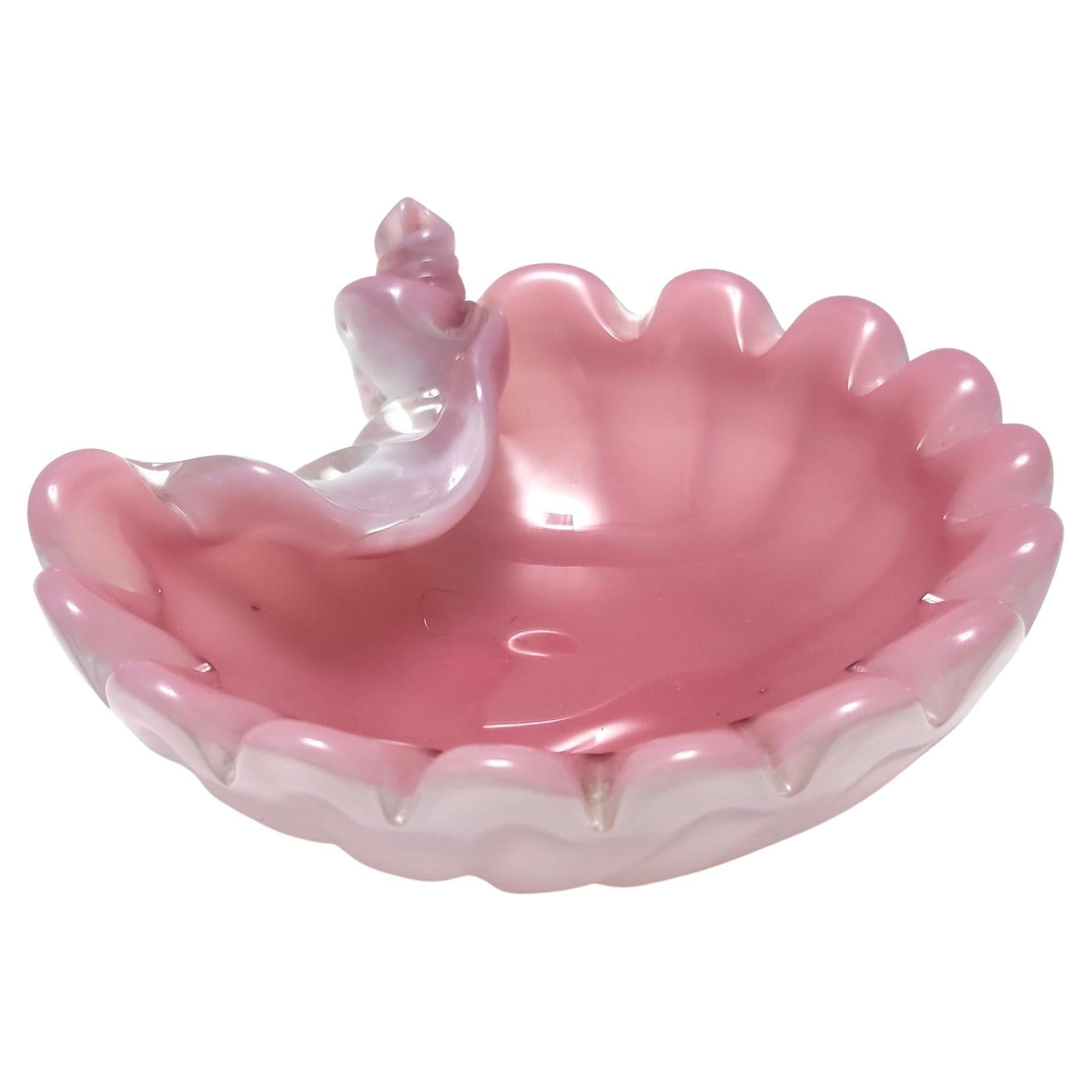 Pink Opaline and Lattimo Glass Shell Bowl or Ashtray by Fratelli Toso, Italy For Sale