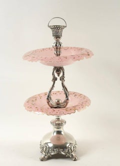 Pink Opaline Crystal and Silver Center Piece, France, circa 1880