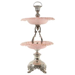 Pink Opaline Crystal and Silver Center Piece, France, circa 1880