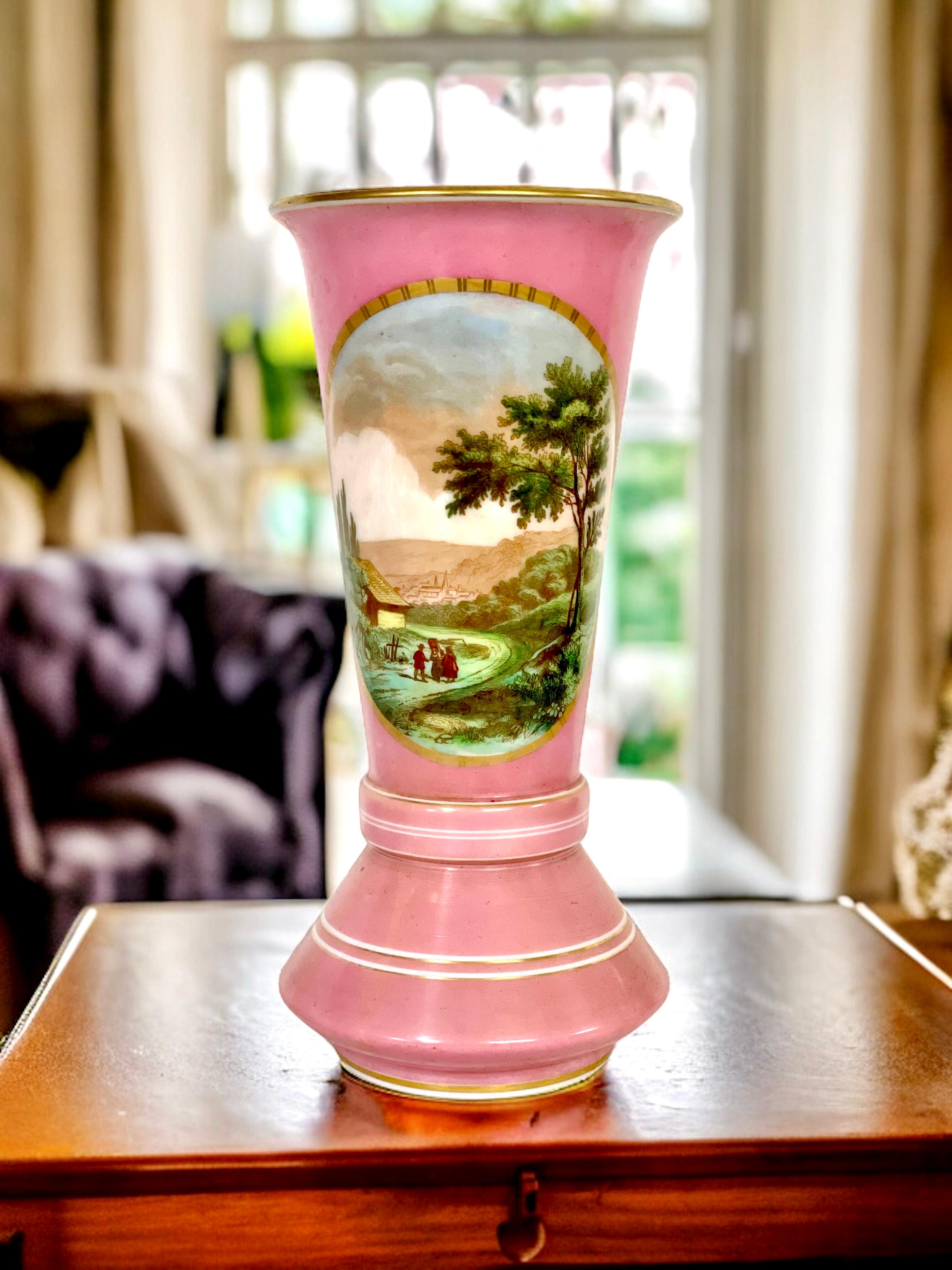 19th Century Pink Opaline Vase with Pastoral Decoration  For Sale 9