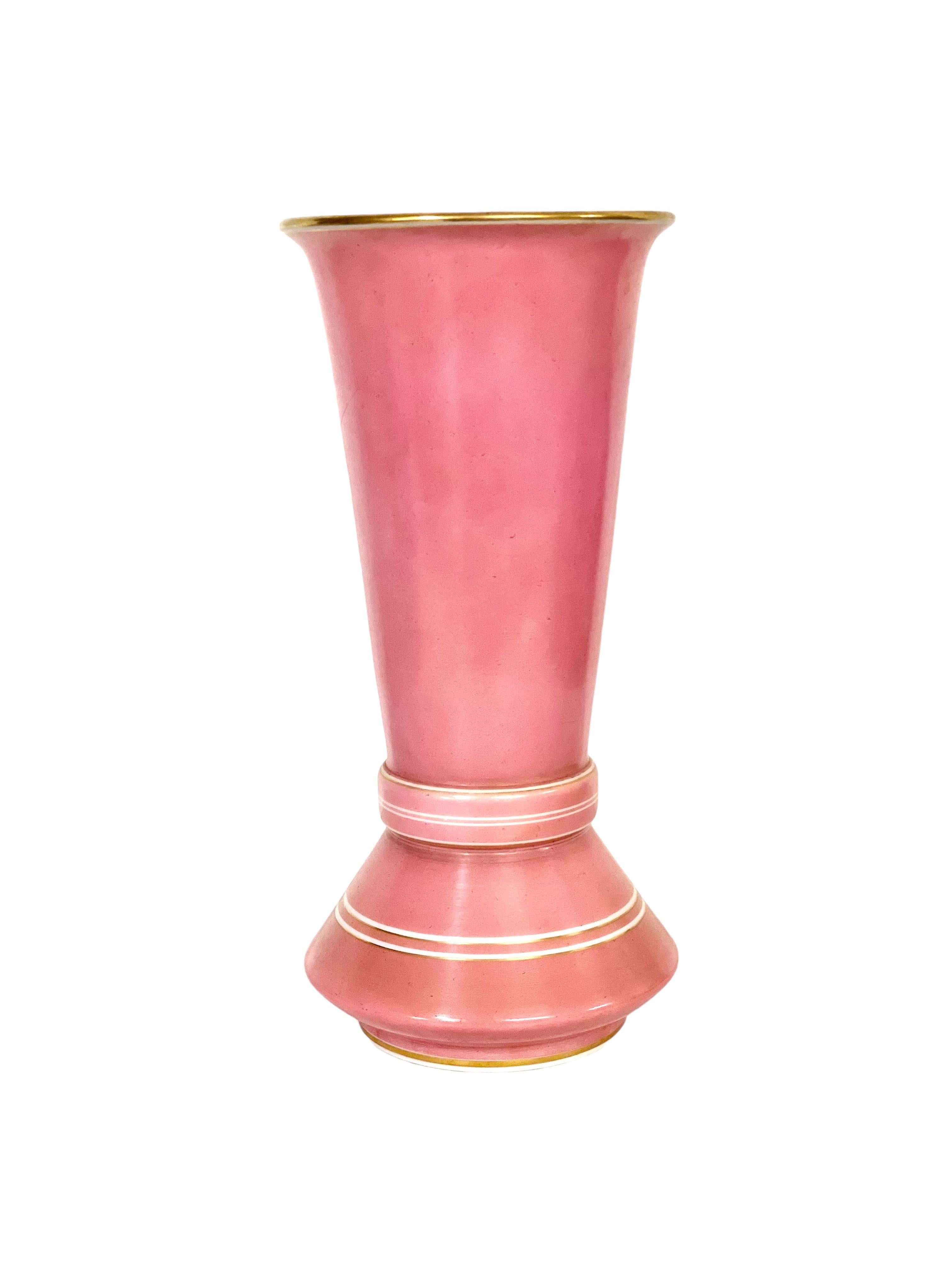 Opaline Glass 19th Century Pink Opaline Vase with Pastoral Decoration  For Sale