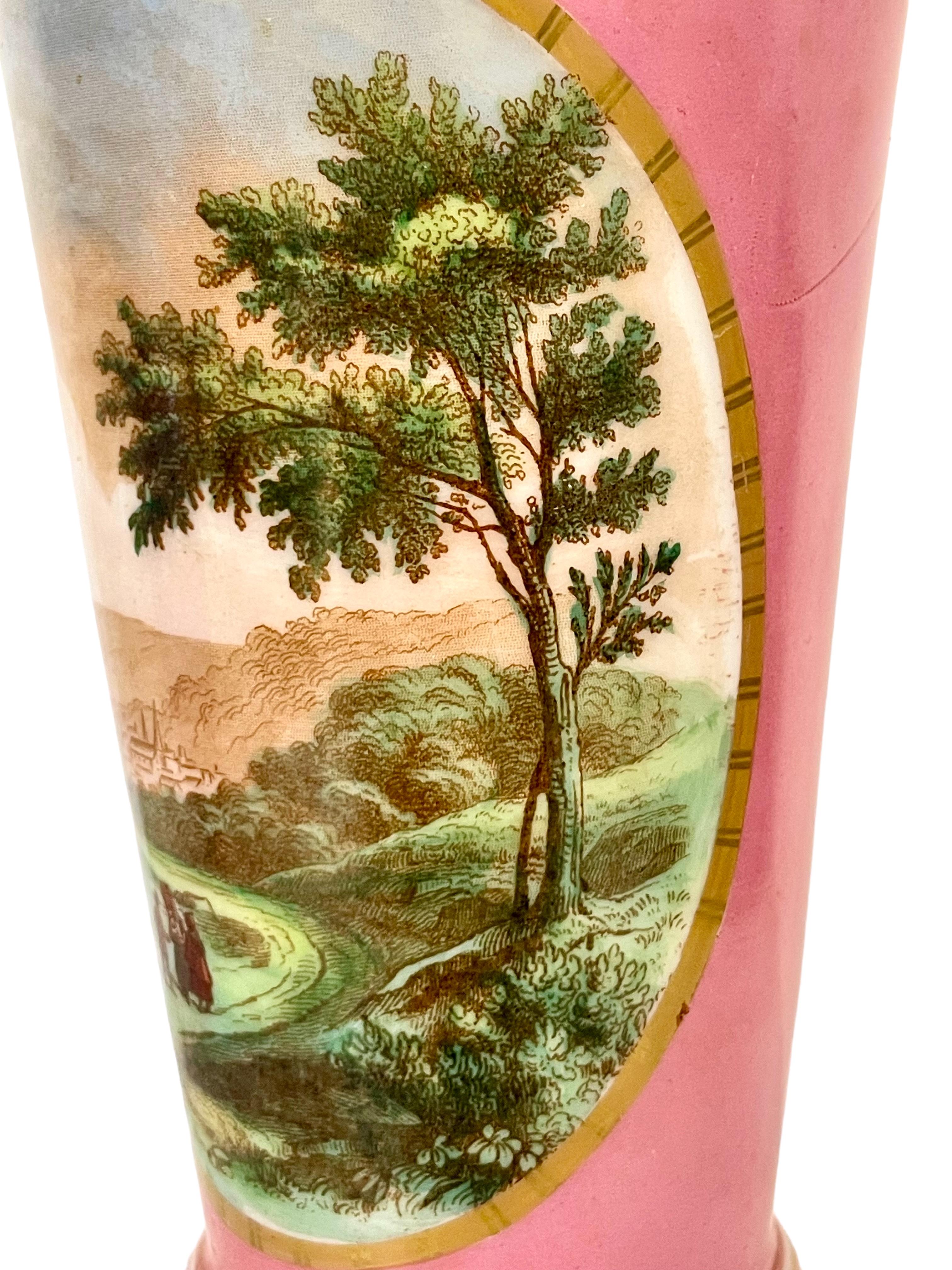 19th Century Pink Opaline Vase with Pastoral Decoration  For Sale 1