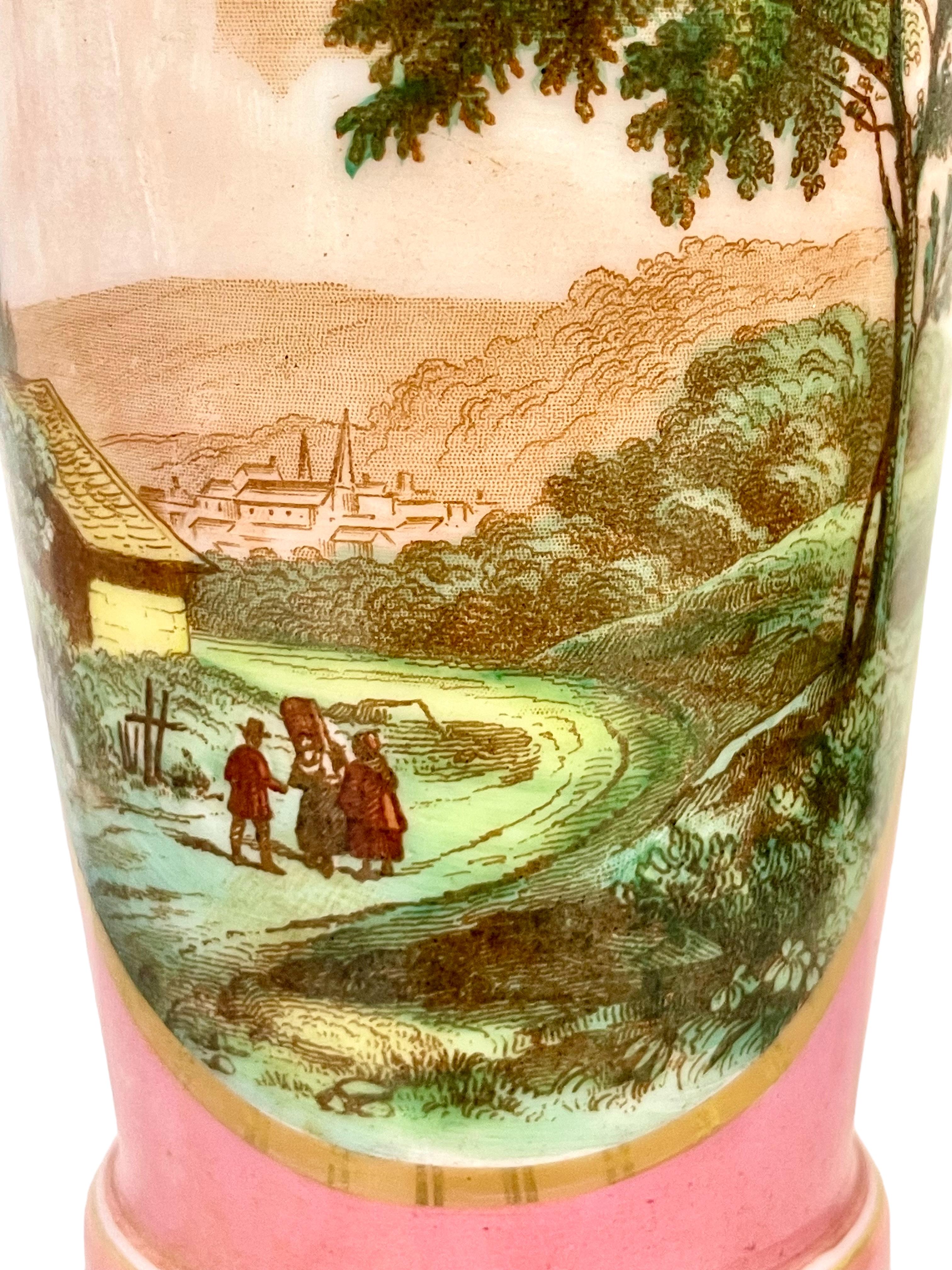 19th Century Pink Opaline Vase with Pastoral Decoration  For Sale 2