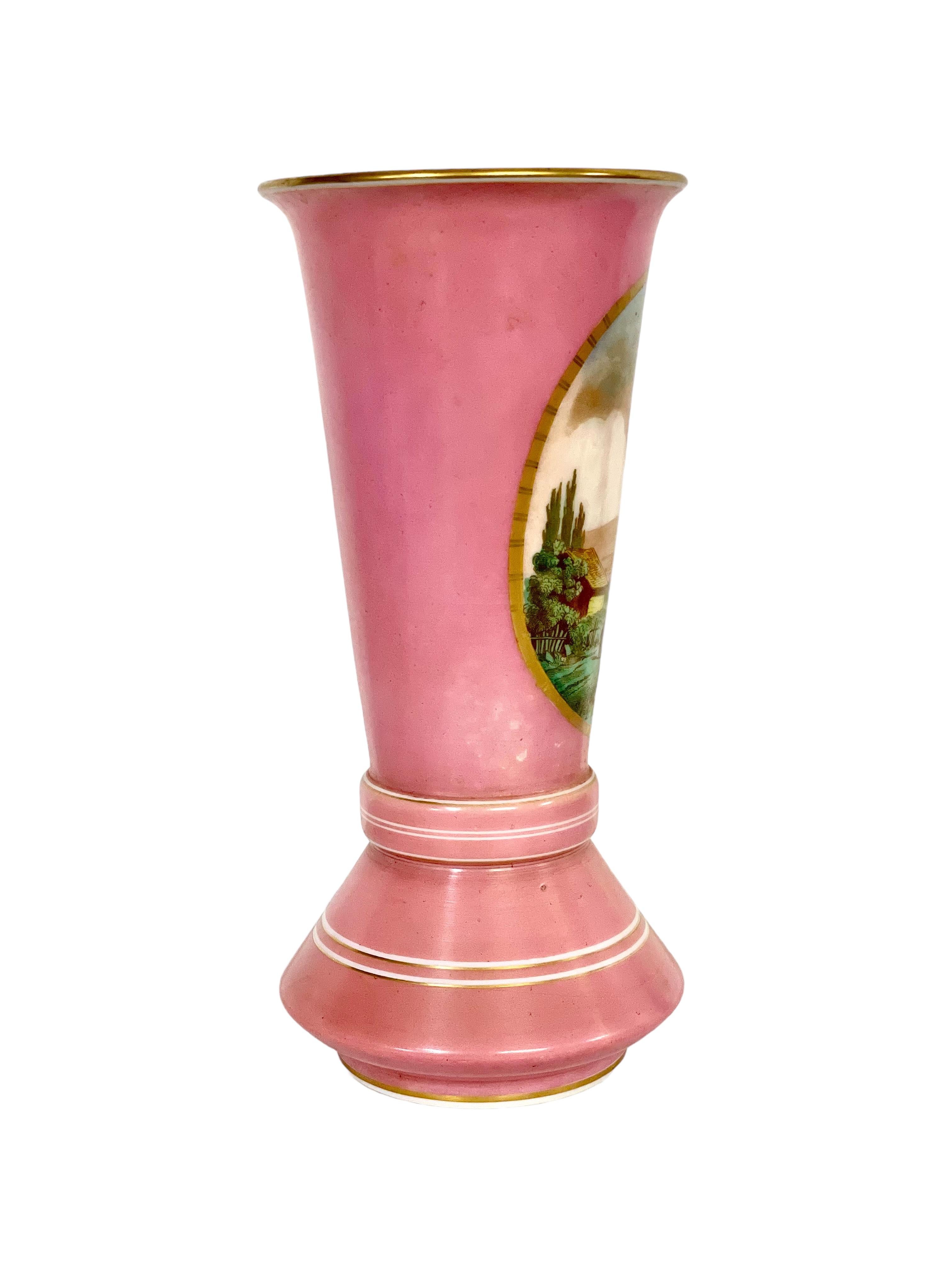 19th Century Pink Opaline Vase with Pastoral Decoration  For Sale 3