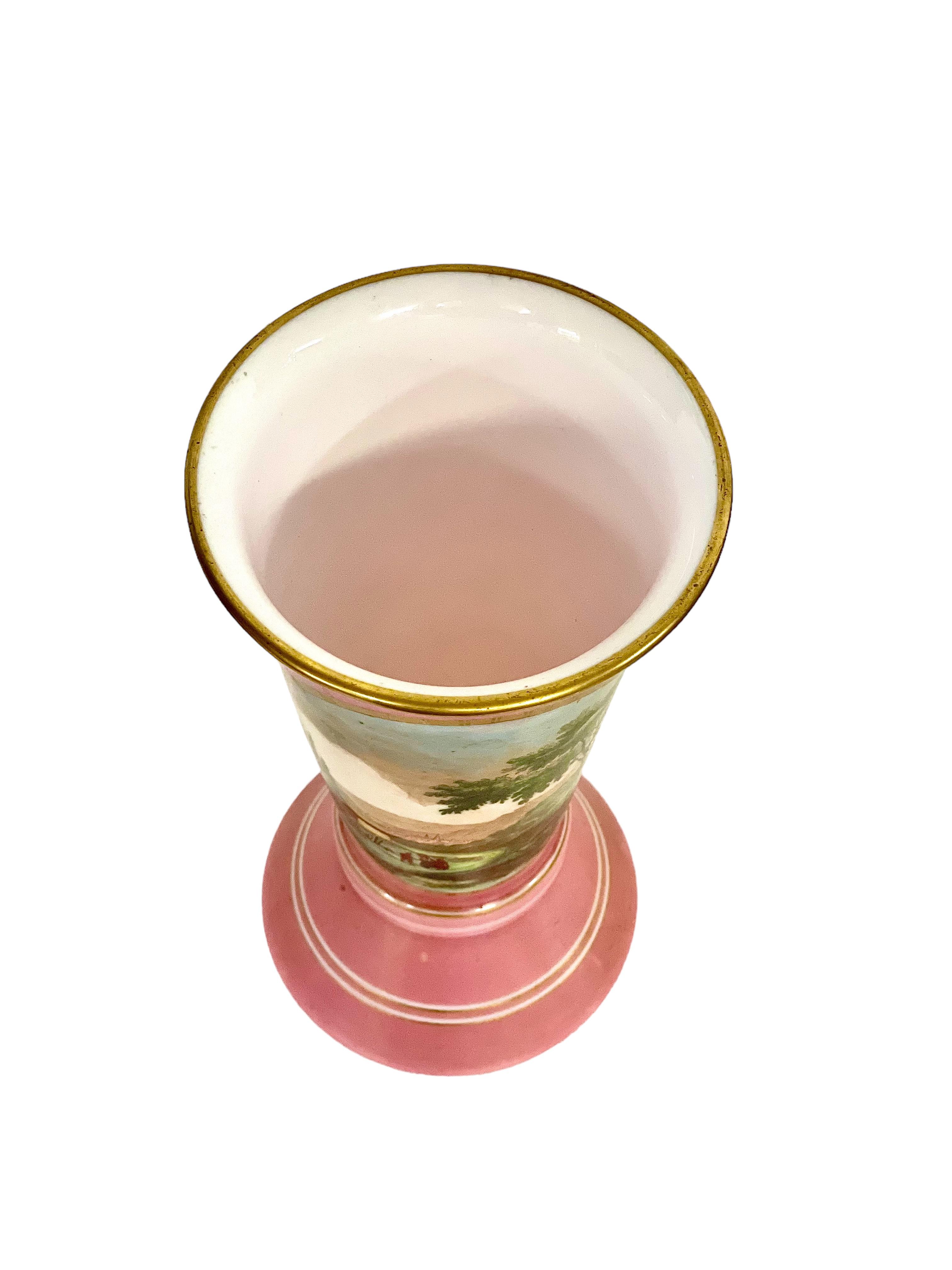 19th Century Pink Opaline Vase with Pastoral Decoration  For Sale 4