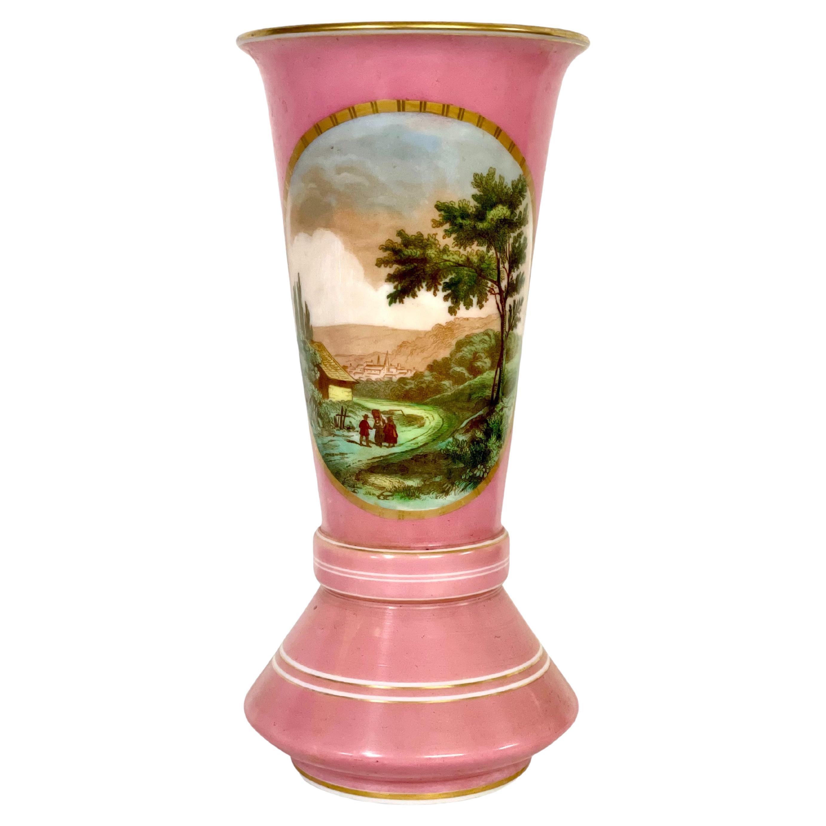 19th Century Pink Opaline Vase with Pastoral Decoration  For Sale