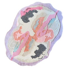 Pink Opaque Abstract Oval Shape Hand Tufted Wool Rug pastel Colours by RAG Home