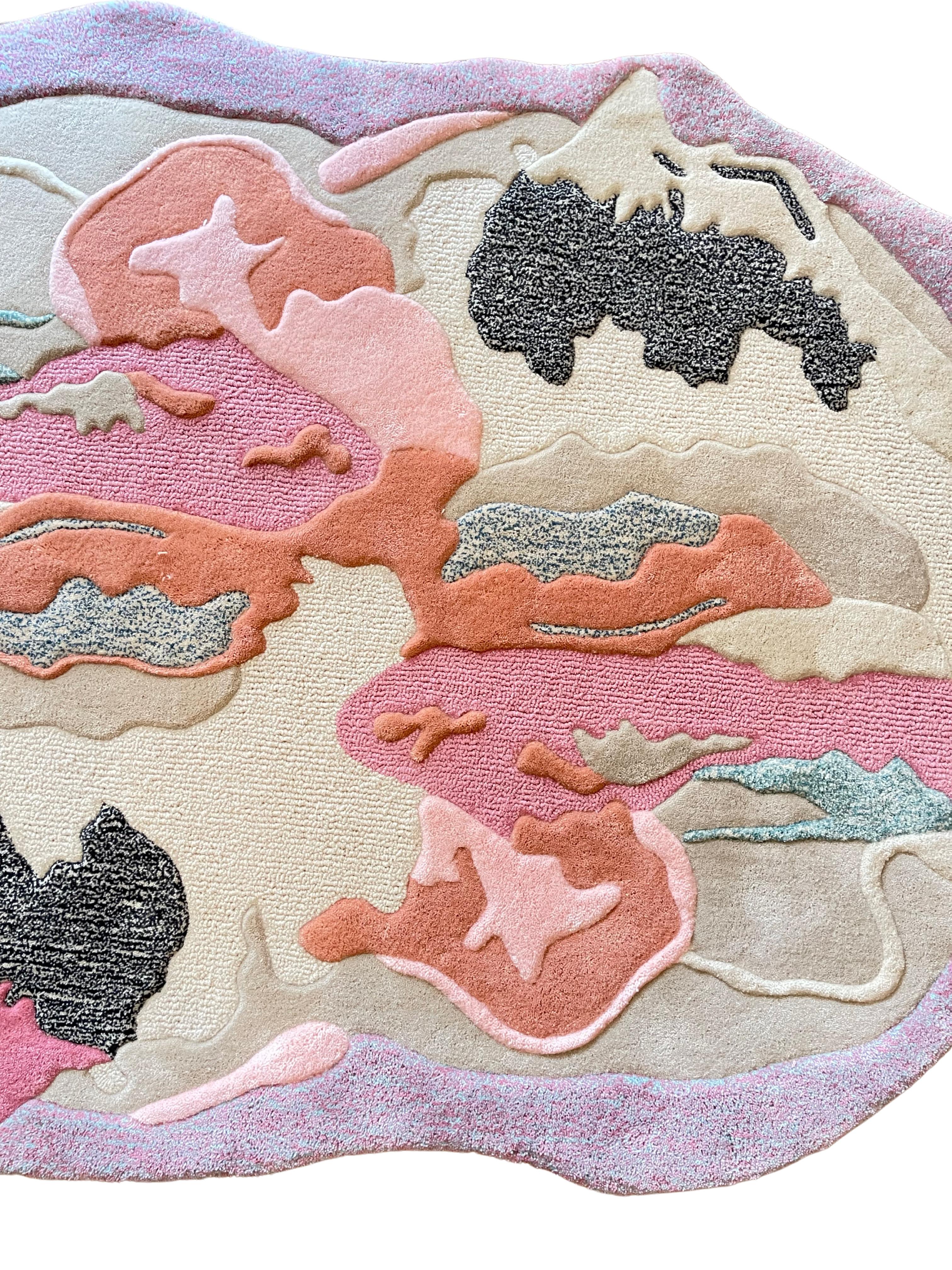 Abstrakter ovaler handgetufteter Wollteppich in Rosa, undurchsichtig, Pastellfarben, von RAG Home (Wolle) im Angebot