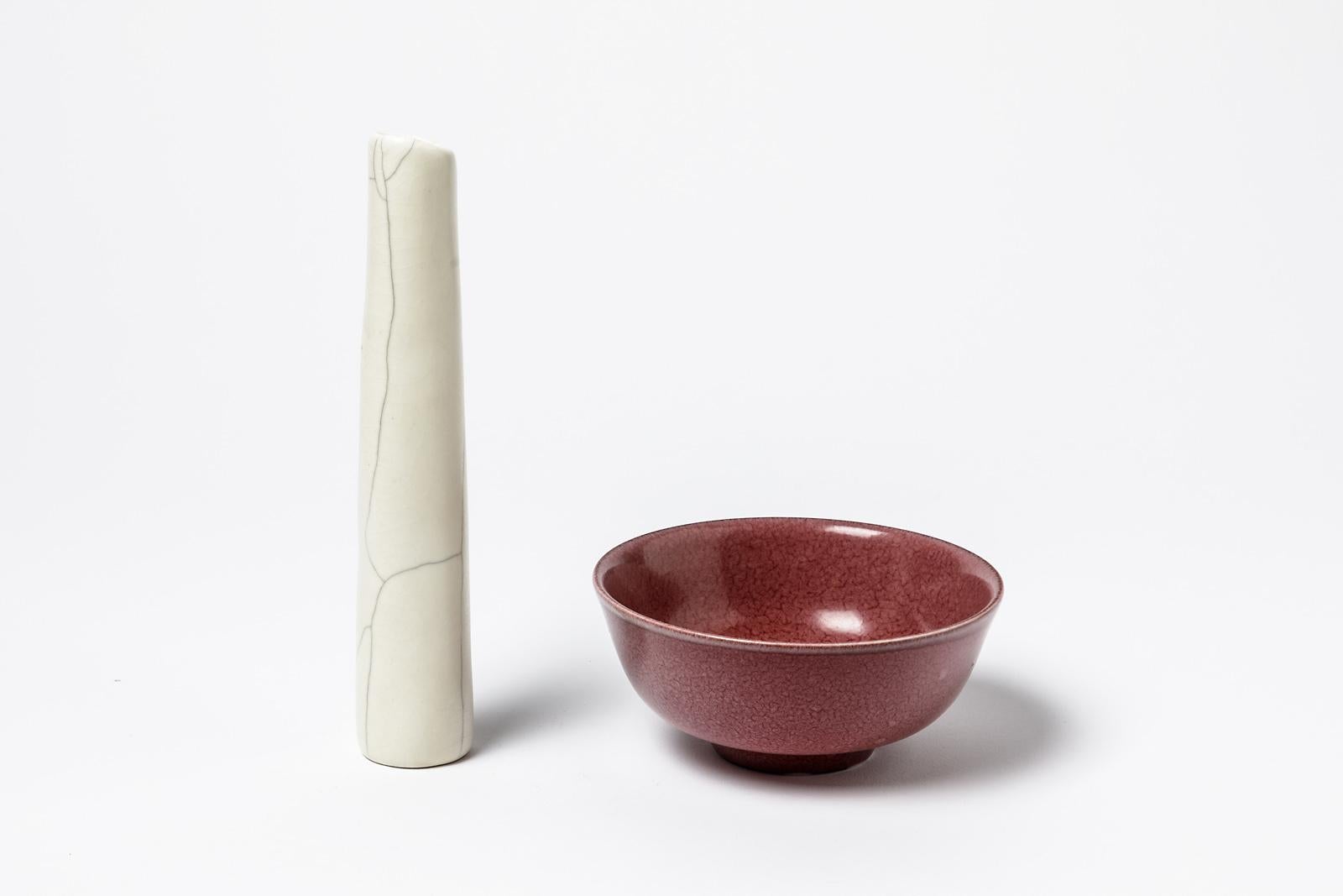 French Pink or Red Glazed Porcelain Ceramic Bowl or Cup by Marc Uzan, circa 2010 For Sale