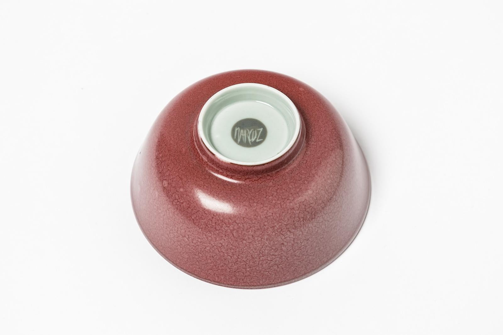 Contemporary Pink or Red Glazed Porcelain Ceramic Bowl or Cup by Marc Uzan, circa 2010 For Sale