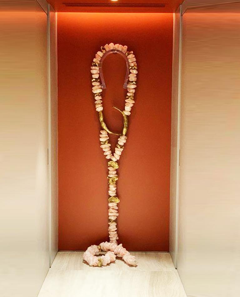 Monumental rough rose quartz and bronze necklace wall sculpture
A stunning conversation piece
Available to view in situ at our showroom in Miami.
 