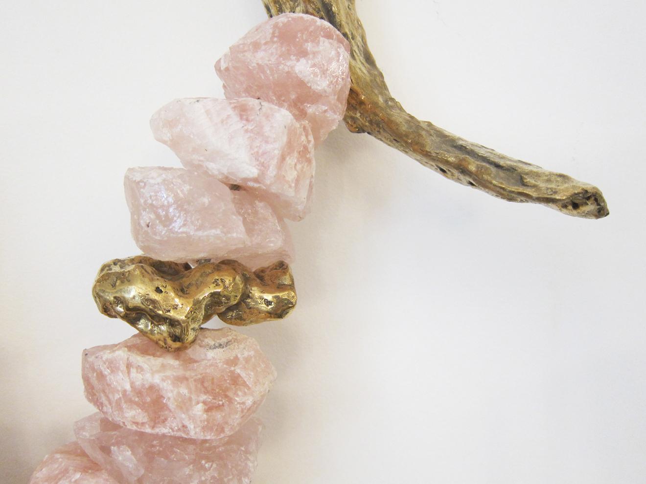 American Pink or Rose Quartz and Bronze Necklace Wall Sculpture