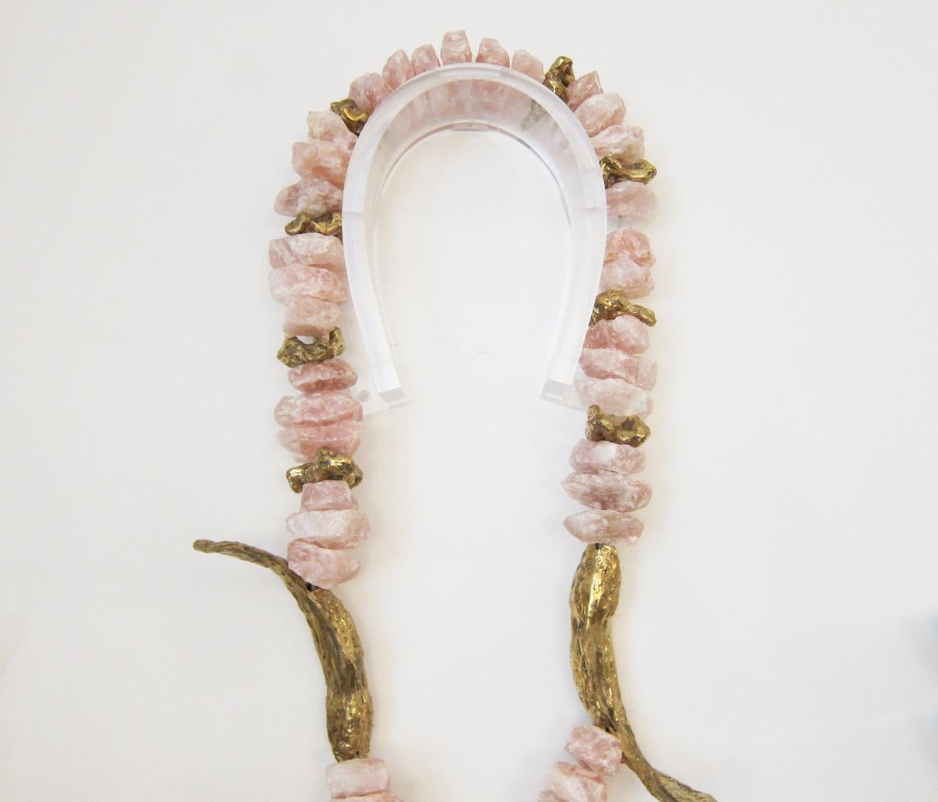 Contemporary Pink or Rose Quartz and Bronze Necklace Wall Sculpture